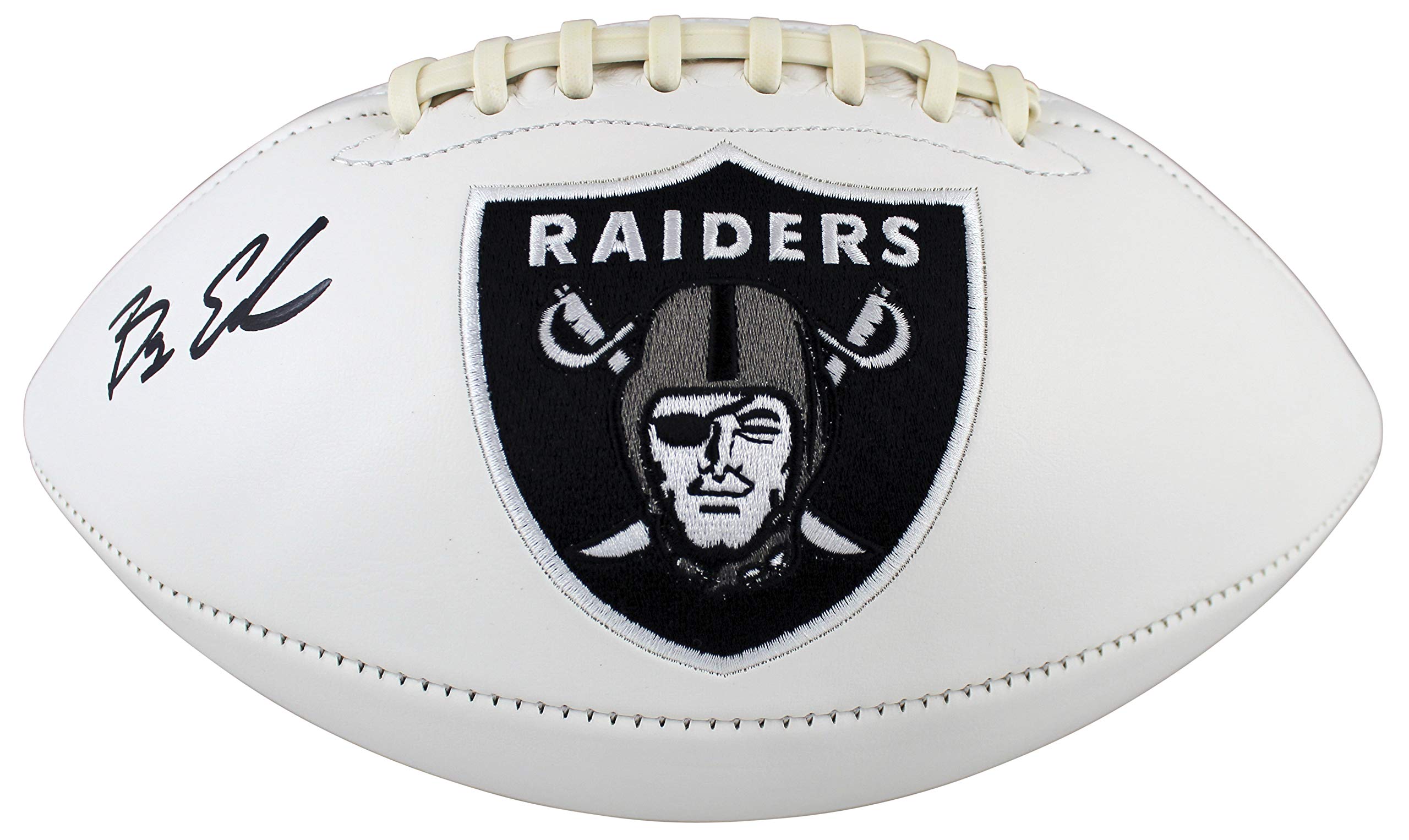 Raiders Bryan Edwards Authentic Signed White Panel Logo Football BAS Witnessed