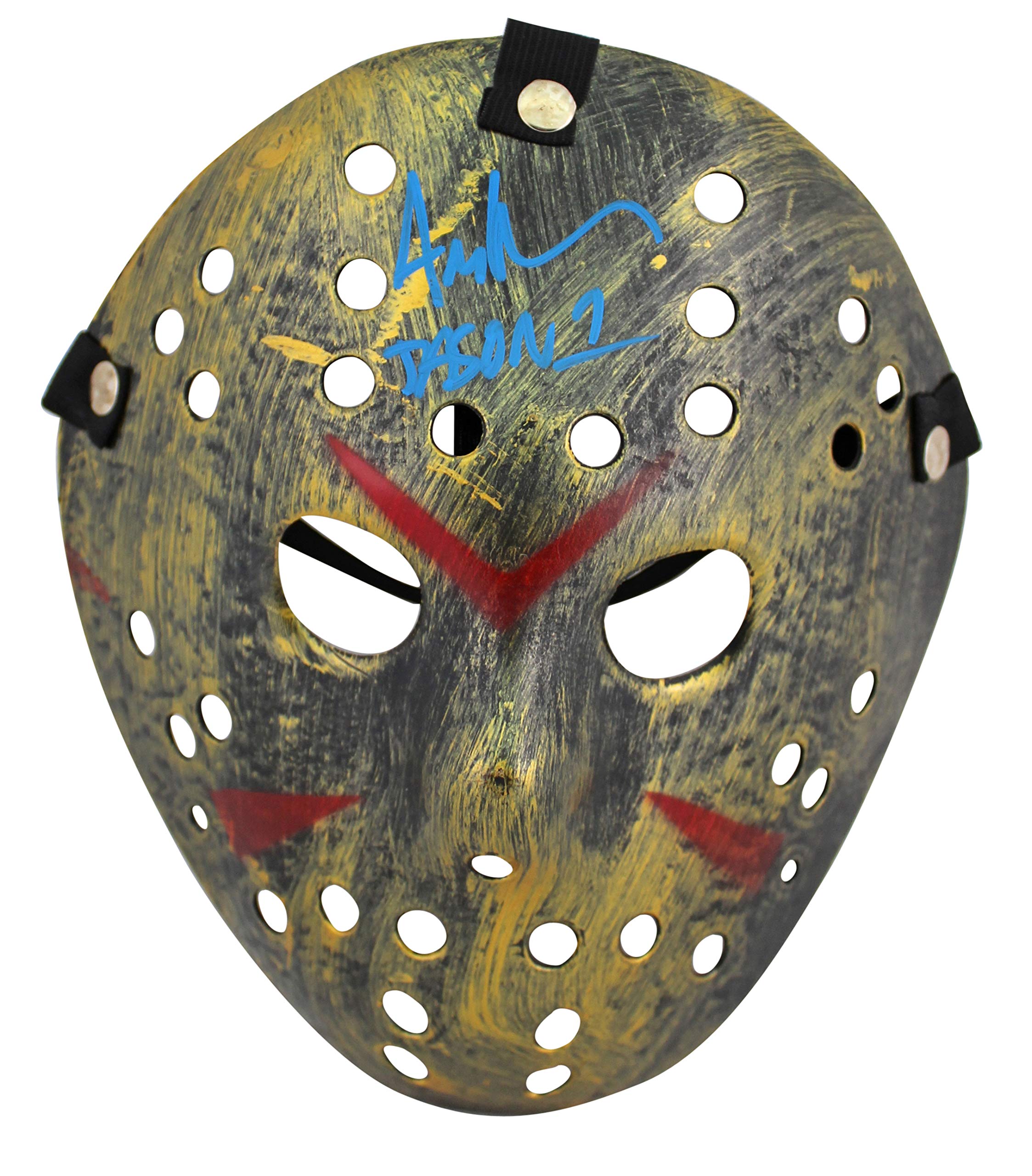 Ari Lehman Friday The 13th "Jason 1" Signed Gold Jason Mask w/ Blue Sig BAS Wit