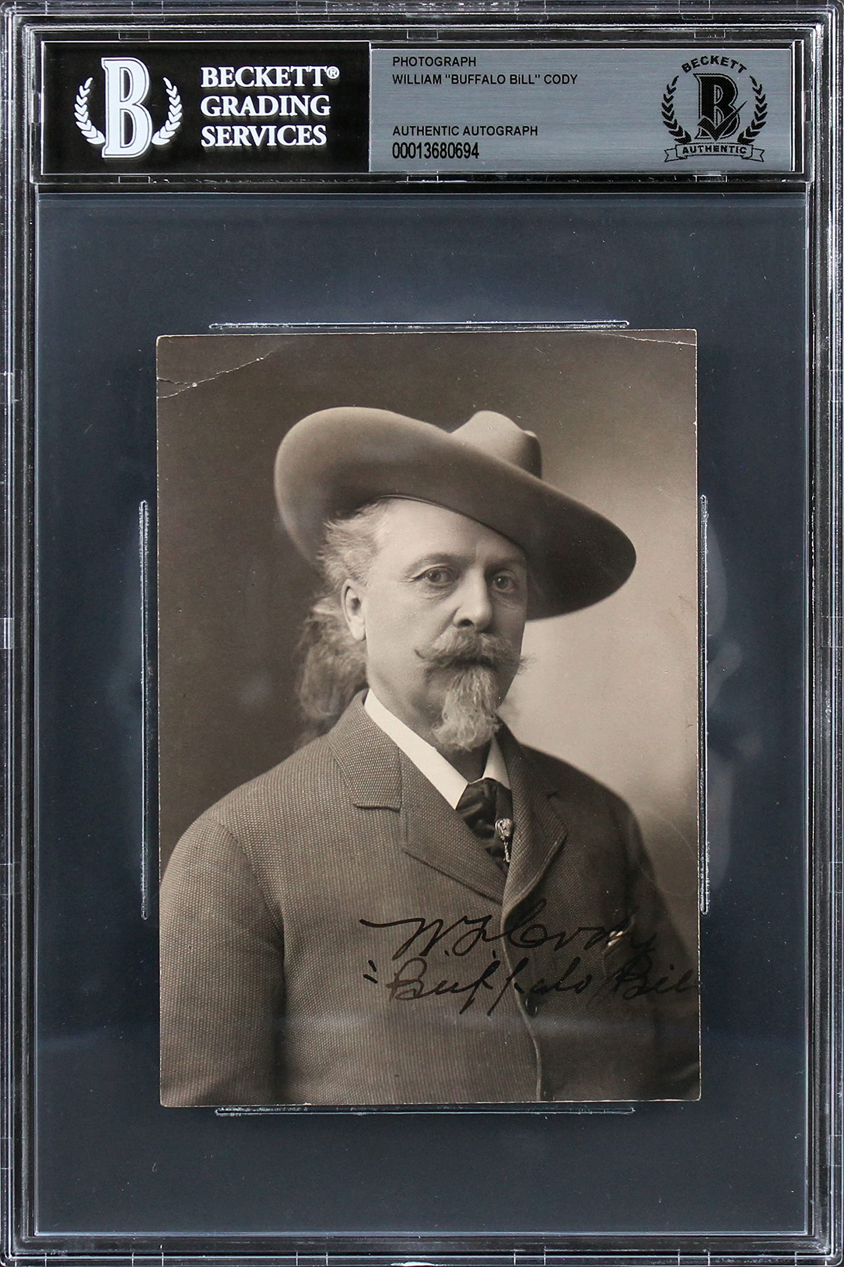 William Cody "Buffalo Bill" Signed 3.85x5.5 Photo Autographed BAS Slabbed