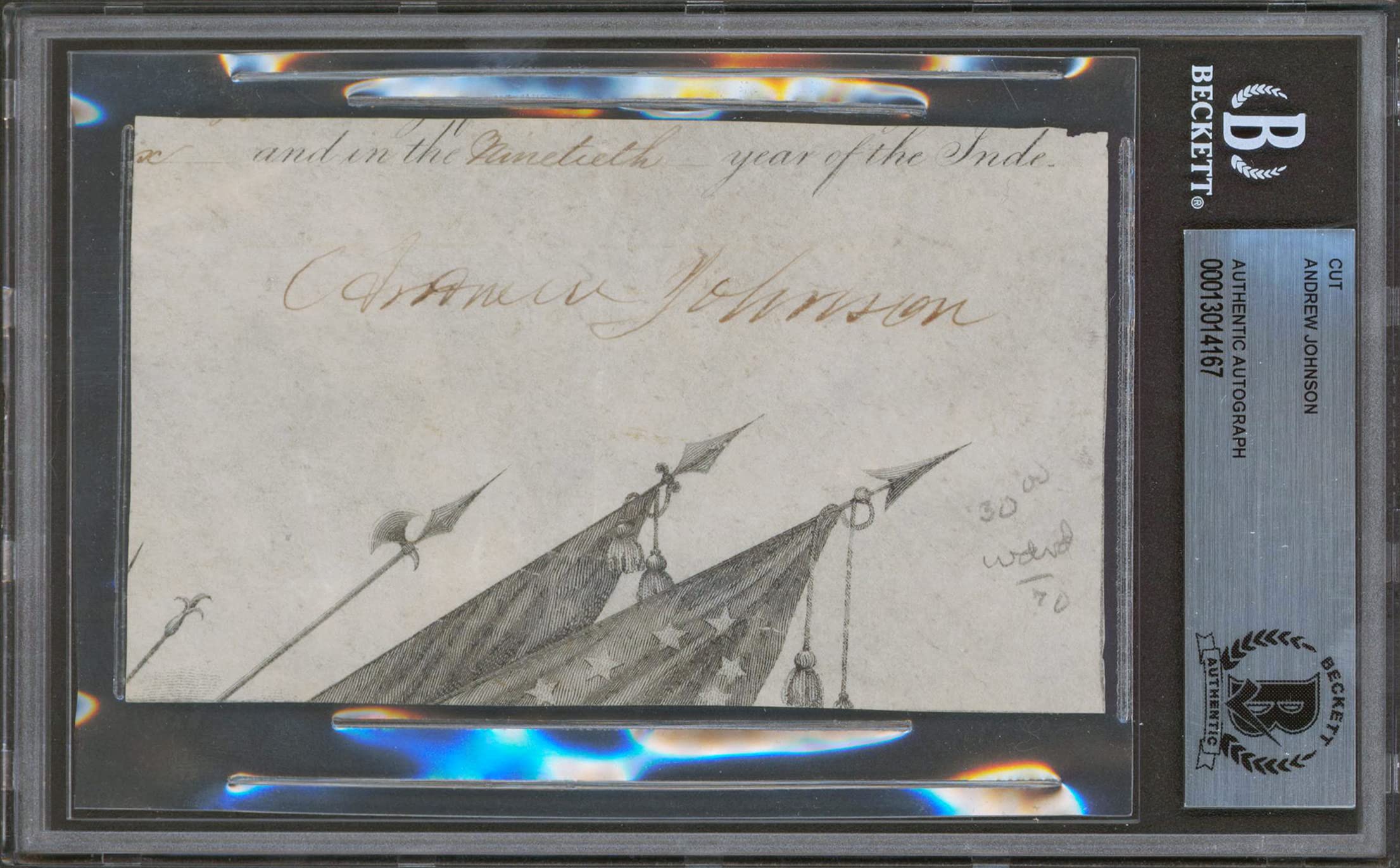 Andrew Johnson Authentic Signed 3x5 Cut Signature Autographed BAS Slabbed