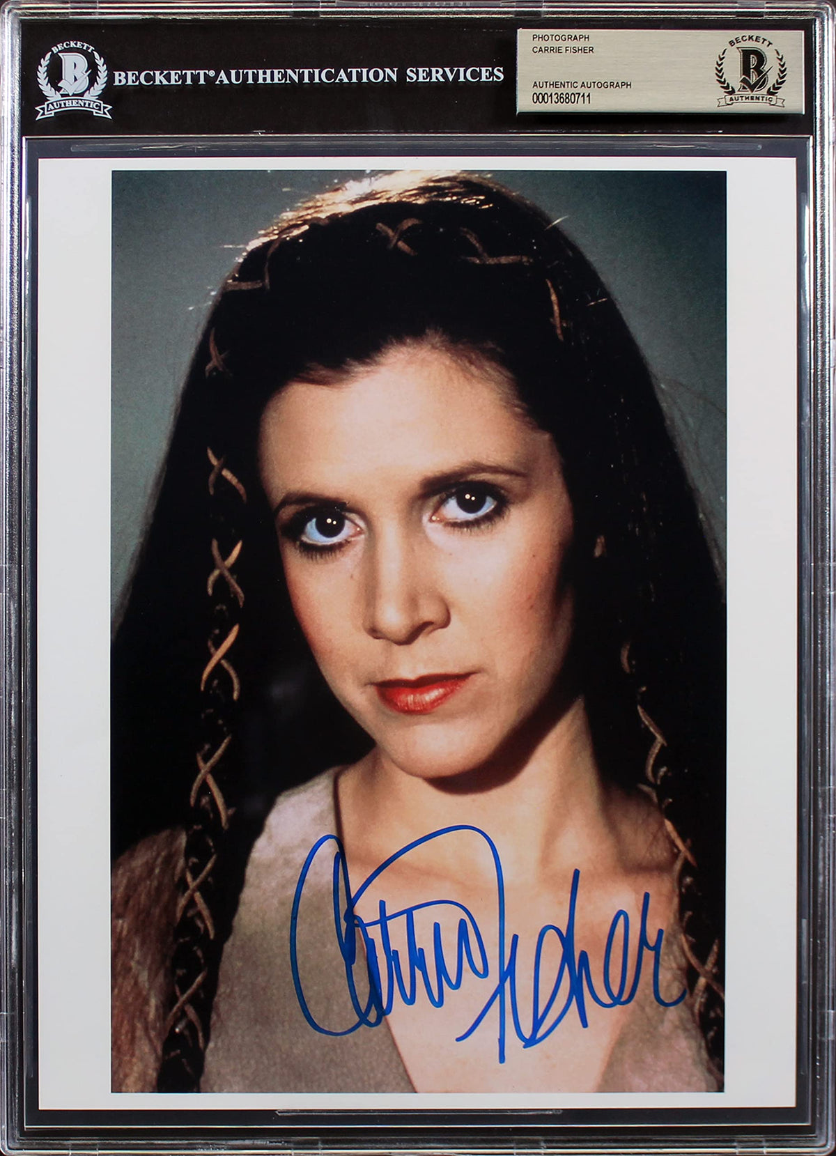 Carrie Fisher Star Wars Authentic Signed 8x10 Photo Autogarphed BAS Slabbed