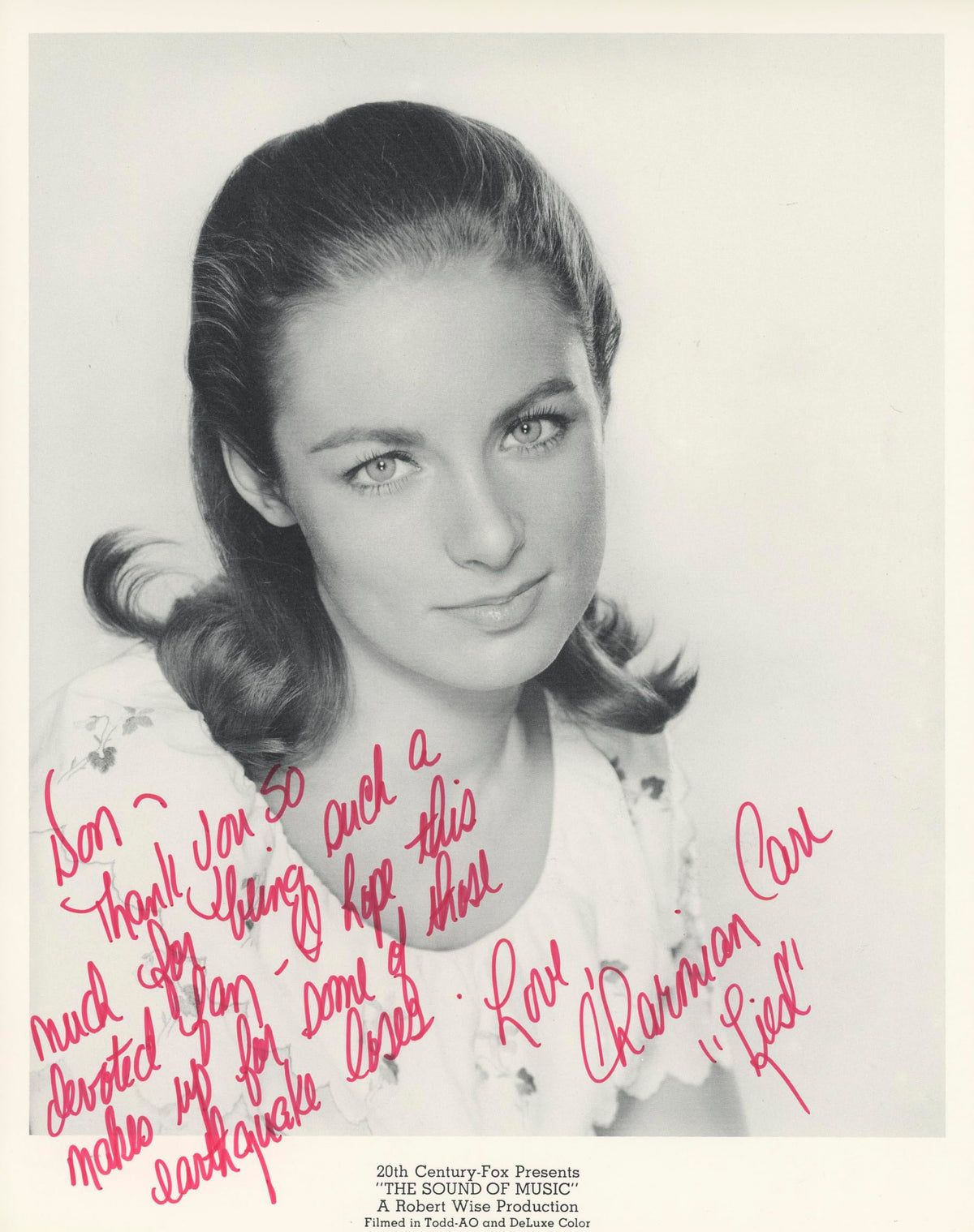 Charmian Carr The Sound Of Music "Thank You" Signed 8x10 Photo BAS #BM03409