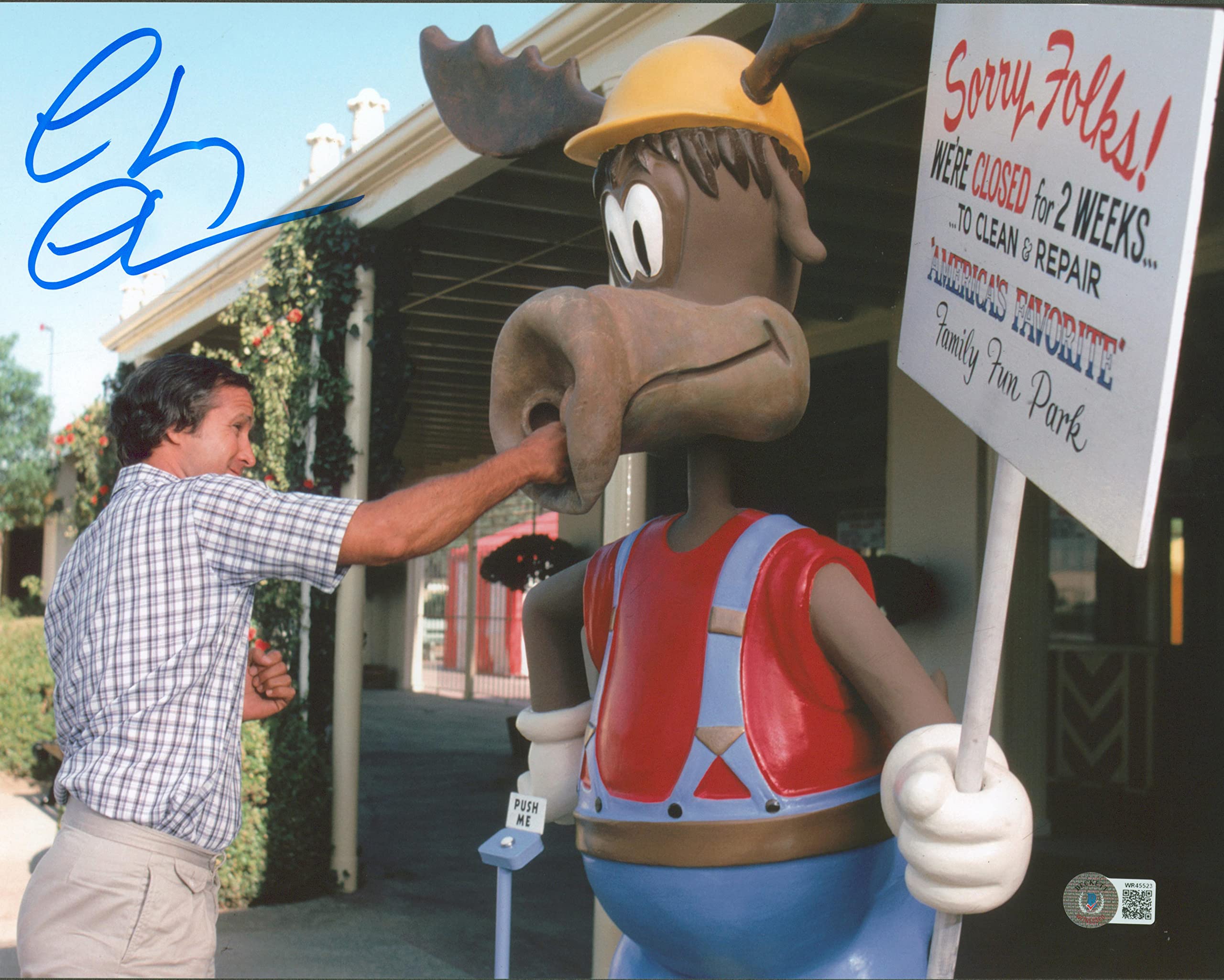 Chevy Chase Vacation Authentic Signed 11x14 Punching Moose Photo BAS Witnessed