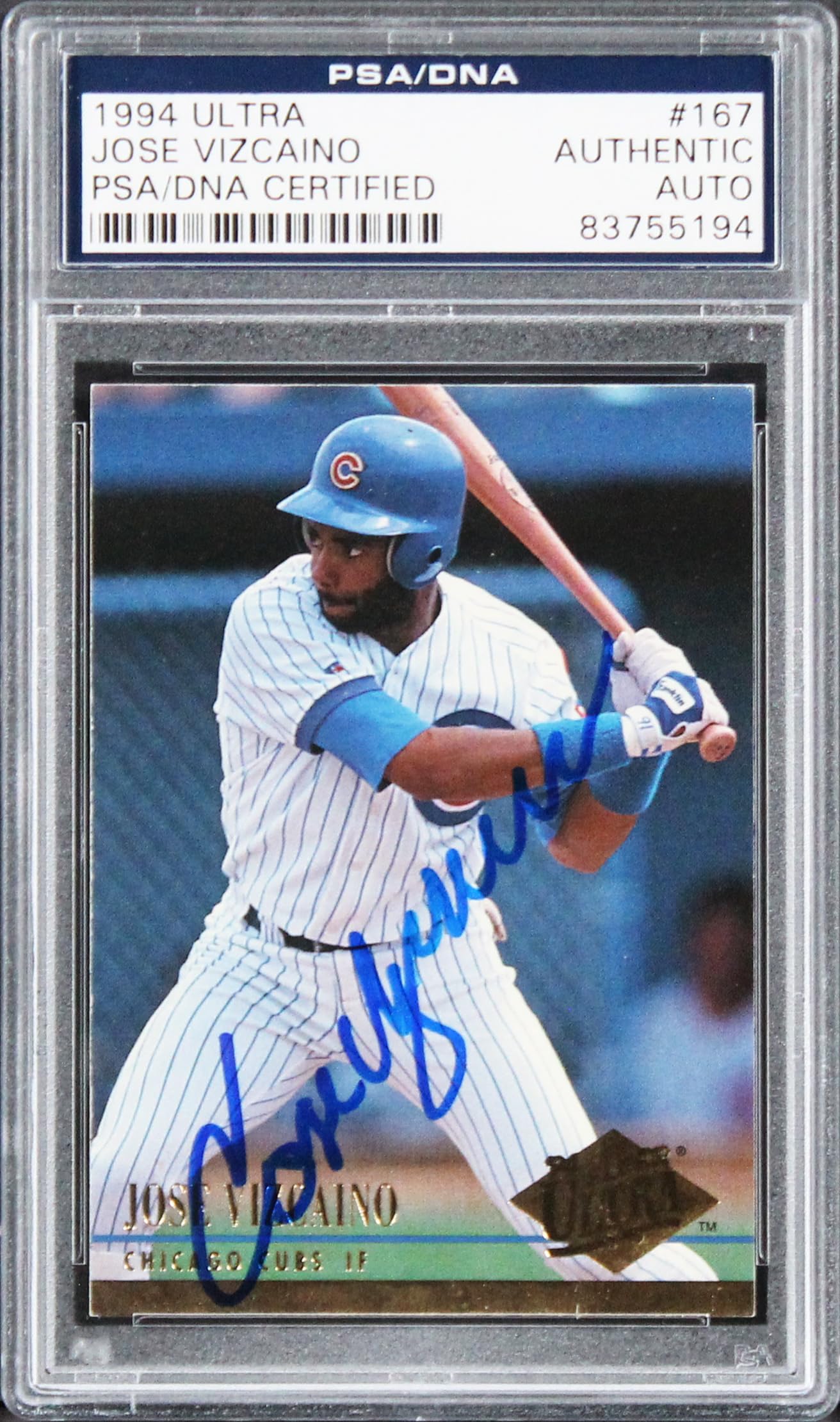 Cubs Jose Vizcaino Authentic Signed Card 1994 Ultra #167 PSA/DNA Slabbed