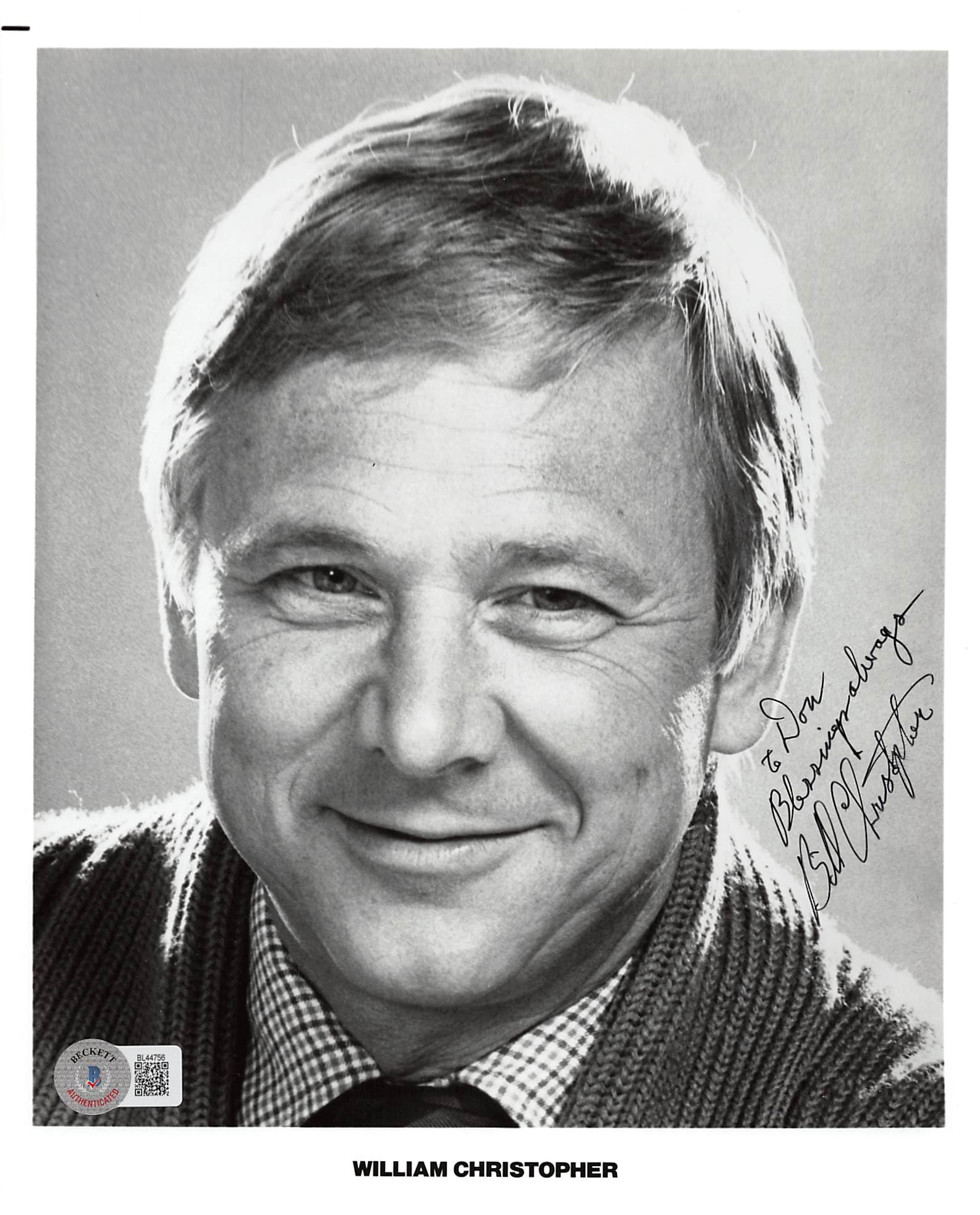 William Christopher M*A*S*H "Blessings Always" Signed 8x10 Photo BAS #BL44756