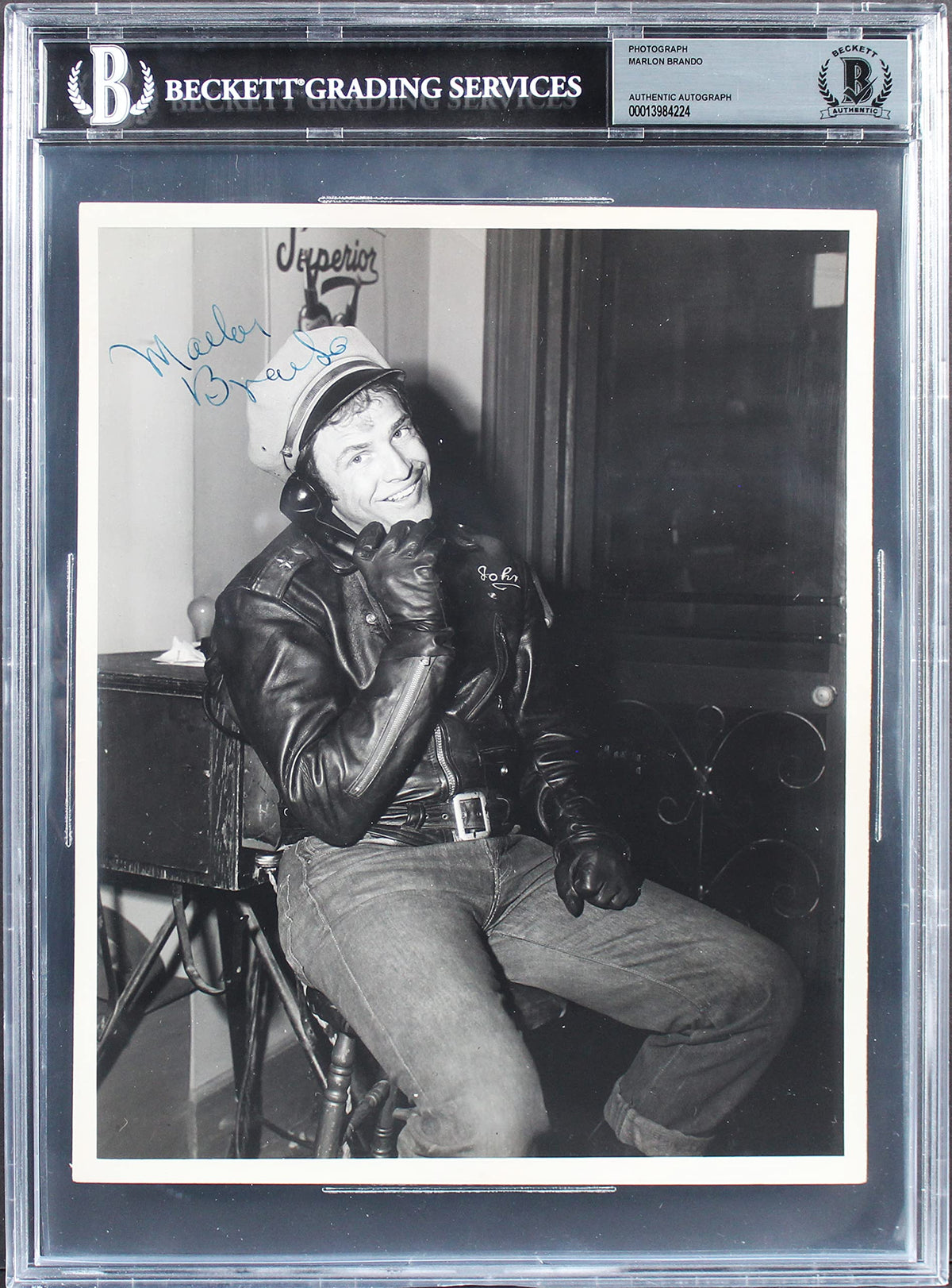 Marlon Brando The Wild One Authentic Signed 8x10 Black & White Photo BAS Slabbed