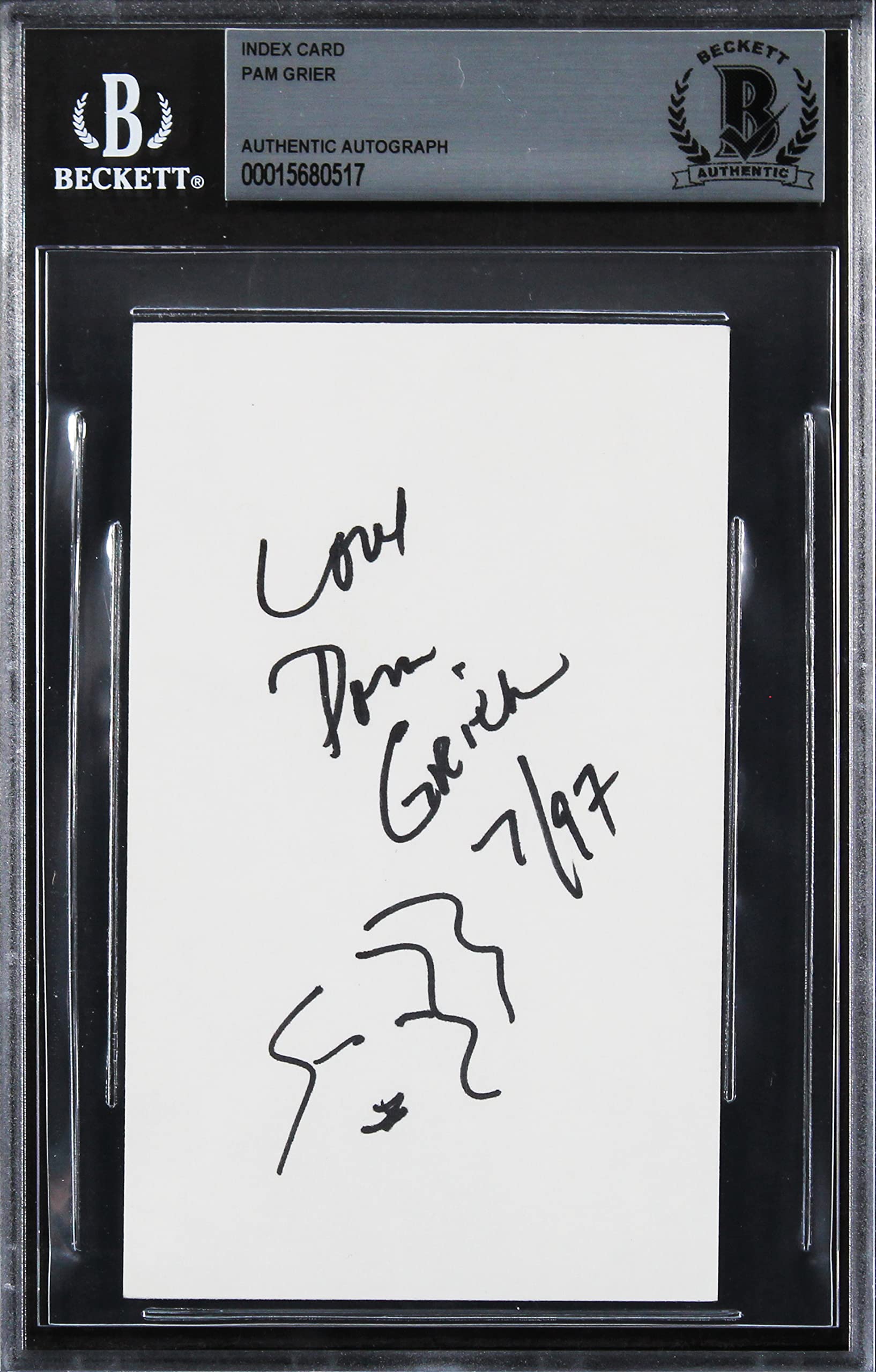 Pam Grier Jackie Brown "Love" Signed 3x5 Index Card w/ Sketch BAS Slabbed