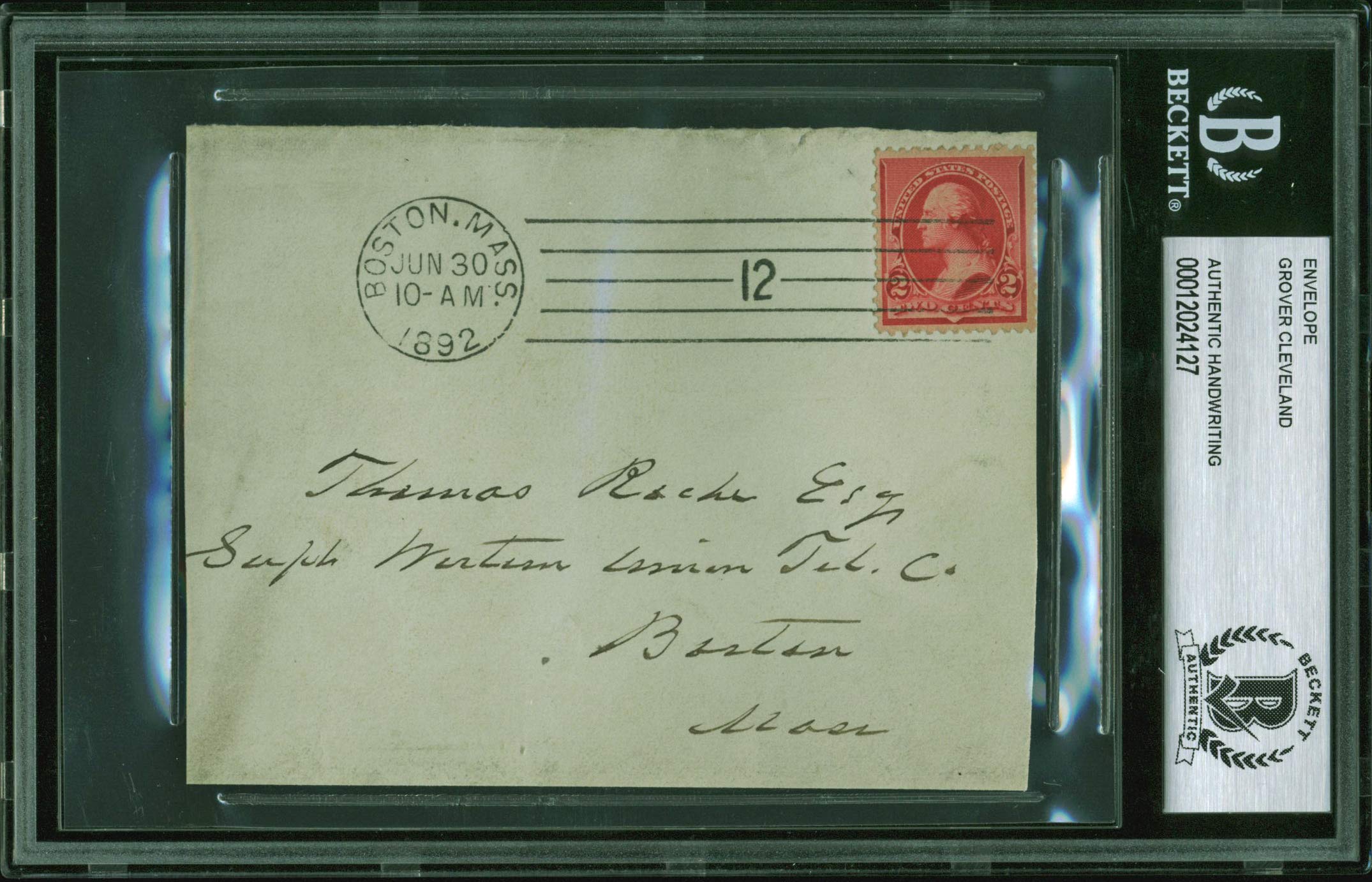 Grover Cleveland Authentic 3.5x4.5 June 1892 Handwritten Envelope BAS Slabbed