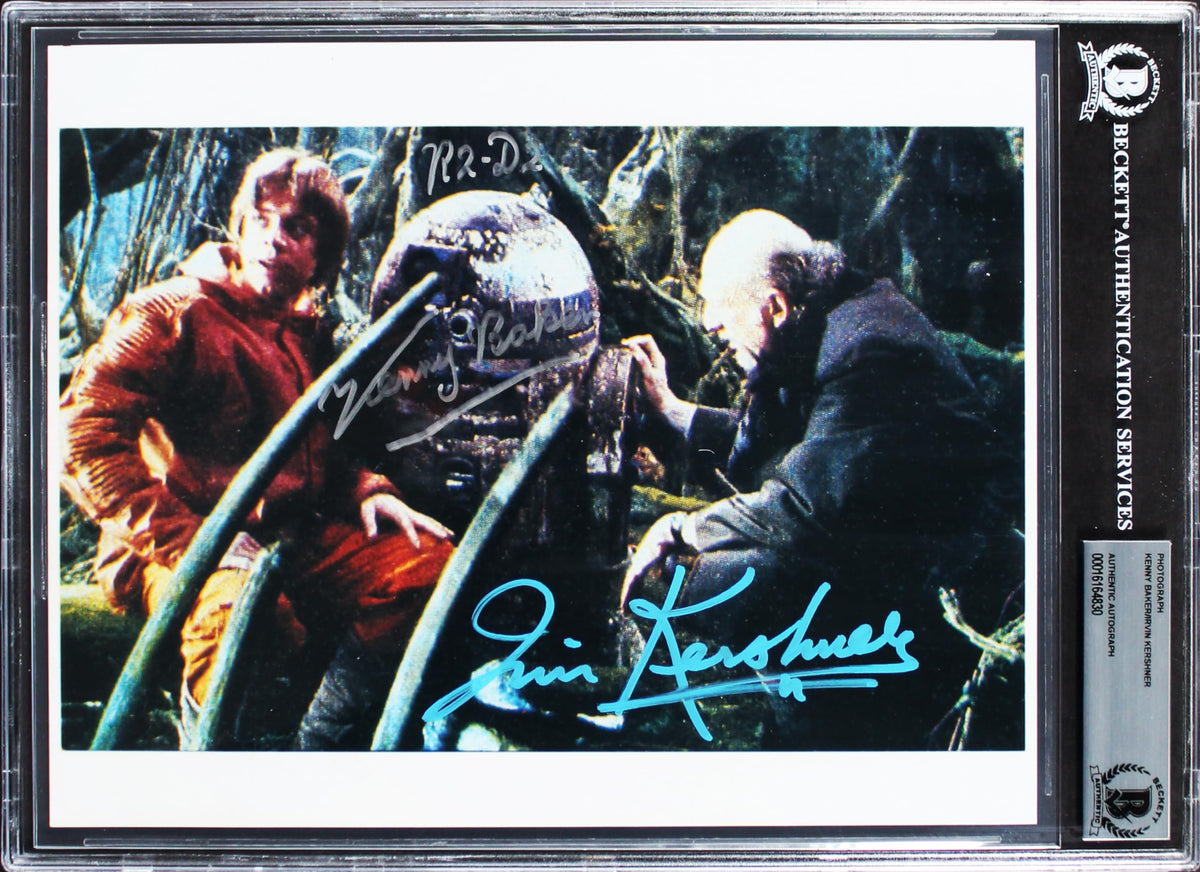 Kenny Baker & Irvin Kershner Star Wars Authentic Signed 8x10 Photo BAS Slabbed