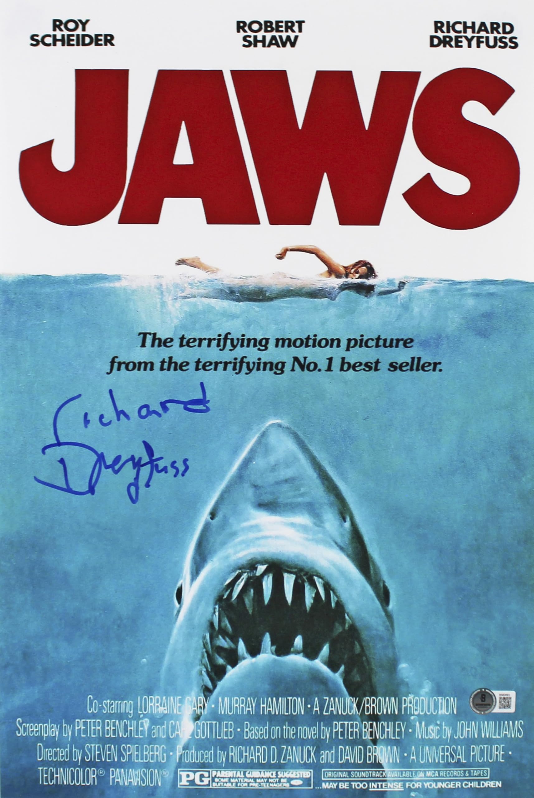 Richard Dreyfuss Jaws Signed 12x18 Mini Movie Poster Photo BAS #BN62063