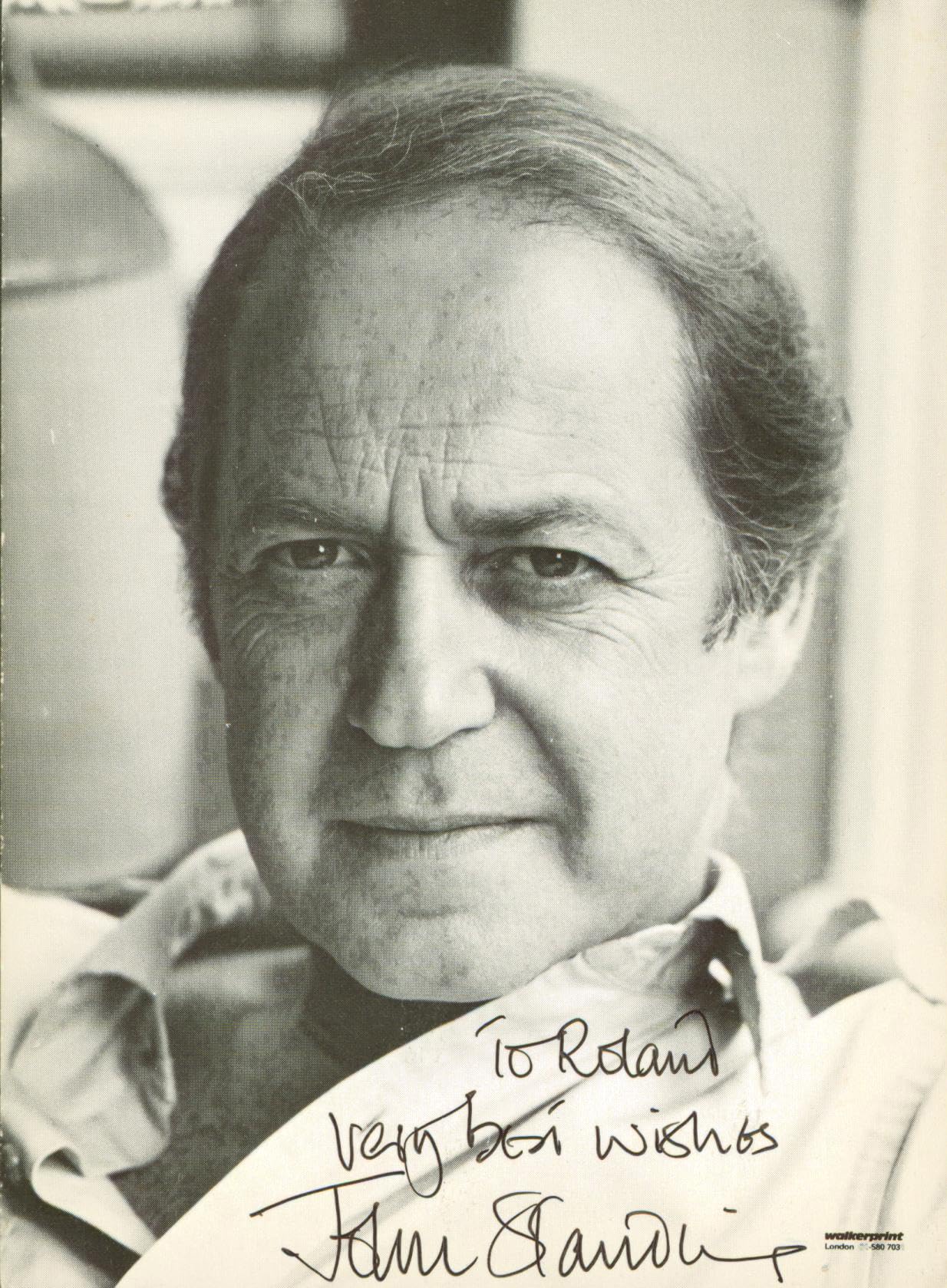 John Standing V for Vendetta "To Roland" Signed 4x5.5 Photo BAS #BM03258