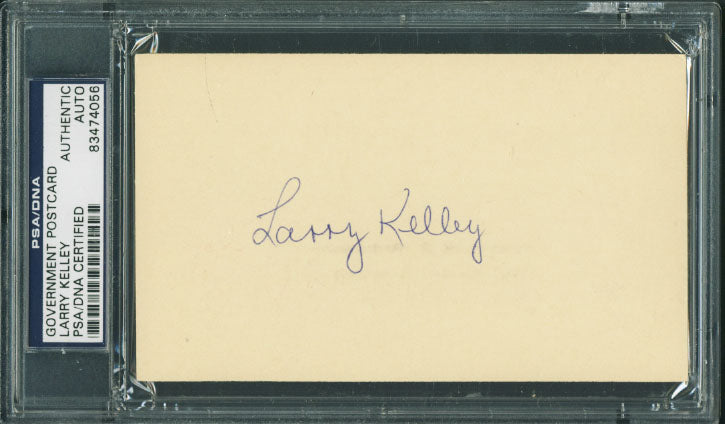 Larry Kelley Authentic Signed 3.25X5.5 Governement Postcard PSA/DNA Slabbed