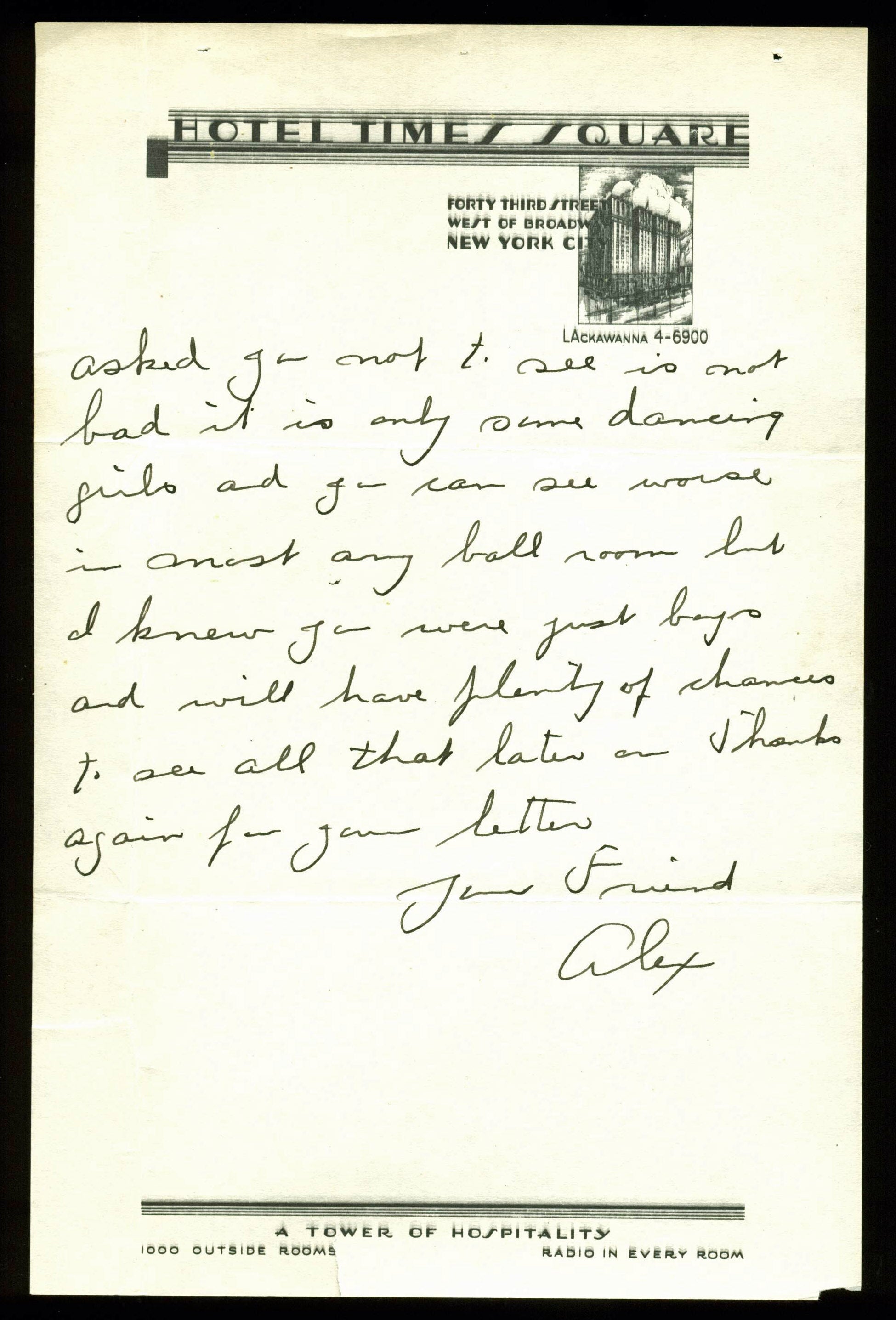 Grover Cleveland Alexander Signed 6x9.25 1939 Handwritten Letter JSA #Z31392