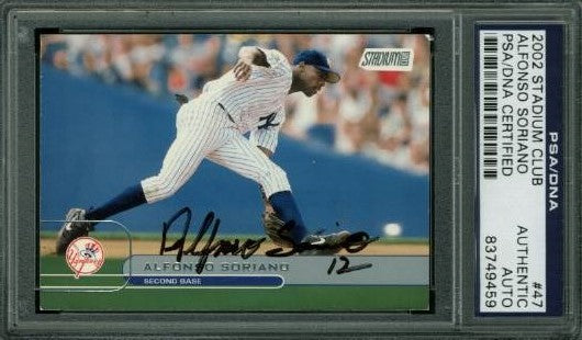 Yankees Alfonso Soriano Signed Card 2002 Stadium Club #47 PSA/DNA Slabbed