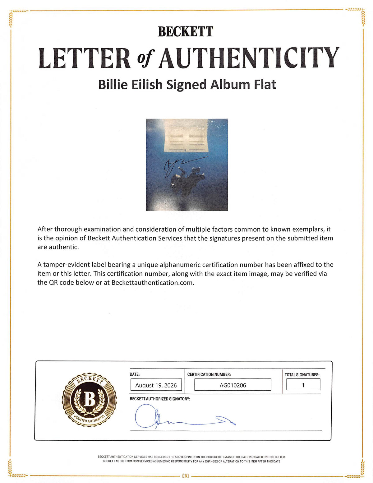 Billie Eilish Authentic Signed & Framed Hit Me Hard and Soft Album Flat BAS