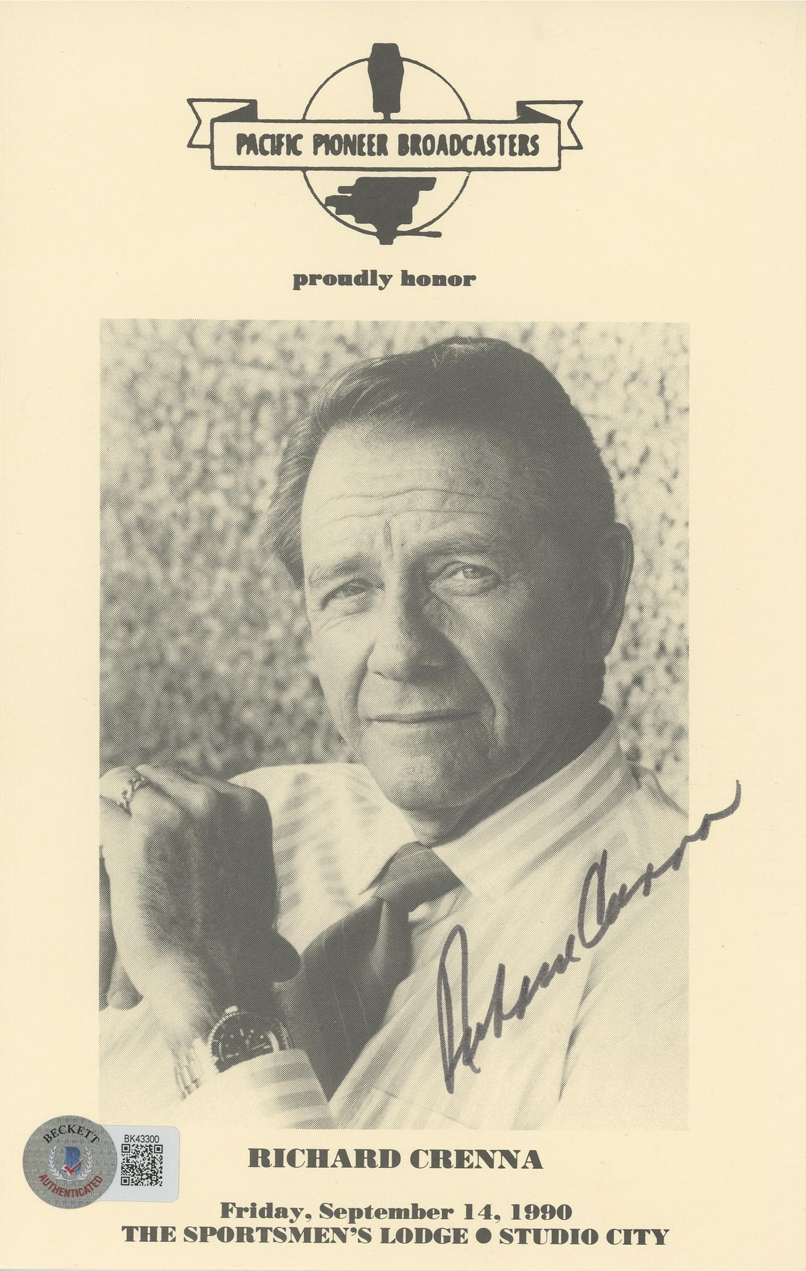 Richard Crenna First Blood Authentic Signed 5.5x8.5 Program BAS #BK43300