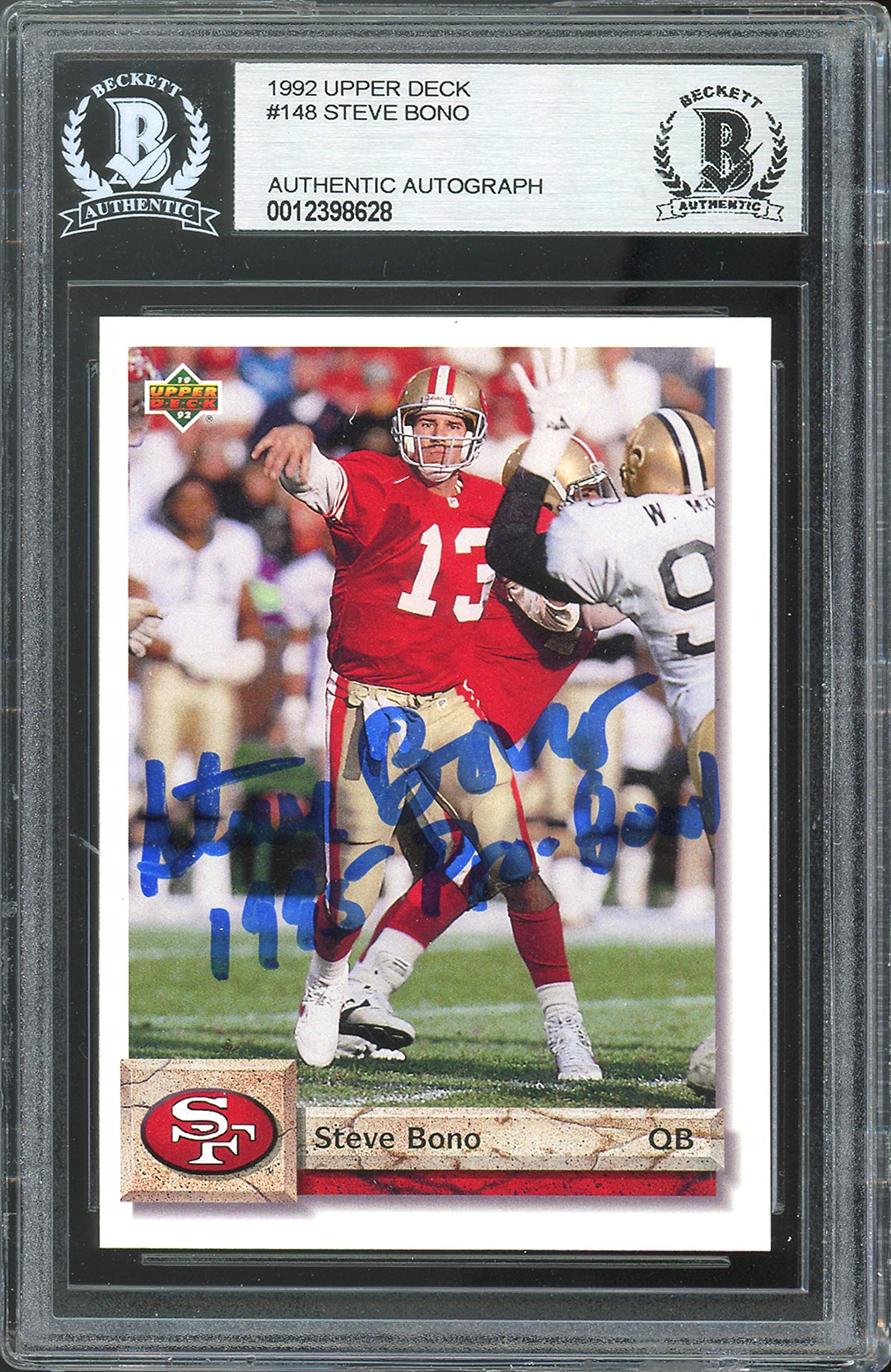 49ers Steve Bono "1995 Pro Bowl" Signed 1992 Upper Deck #148 Card BAS Slabbed
