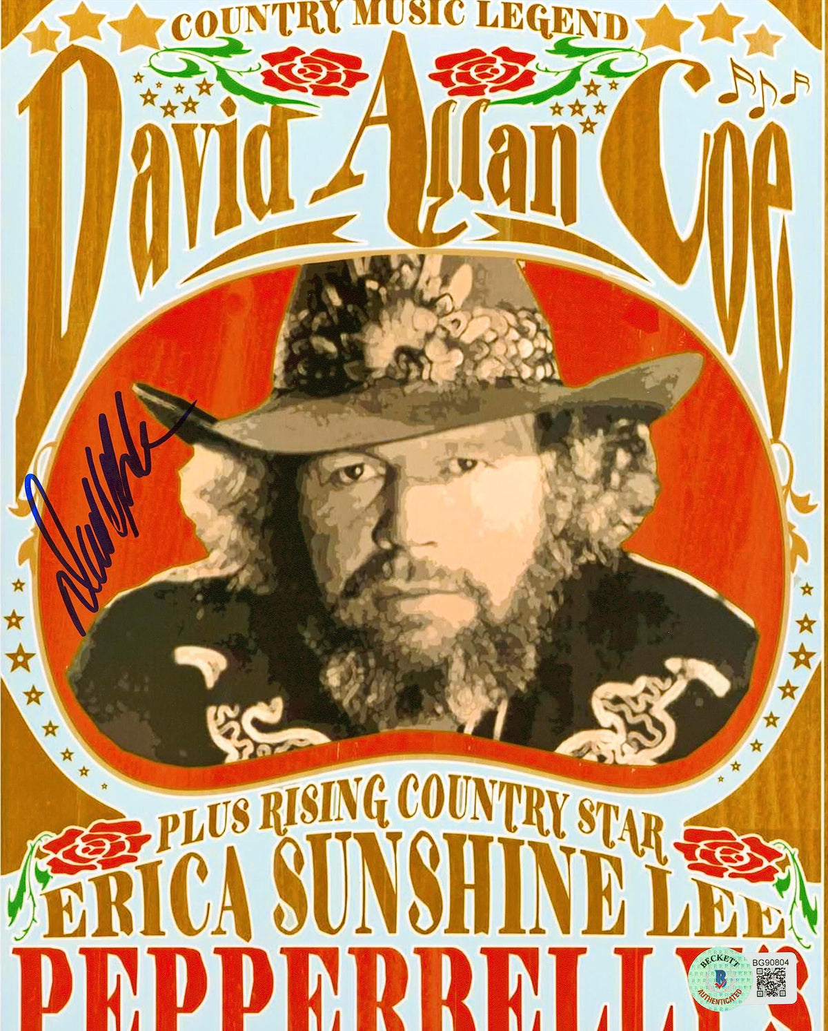 David Allan Coe Authentic Signed 8x10 Photo Autographed BAS #BG90804