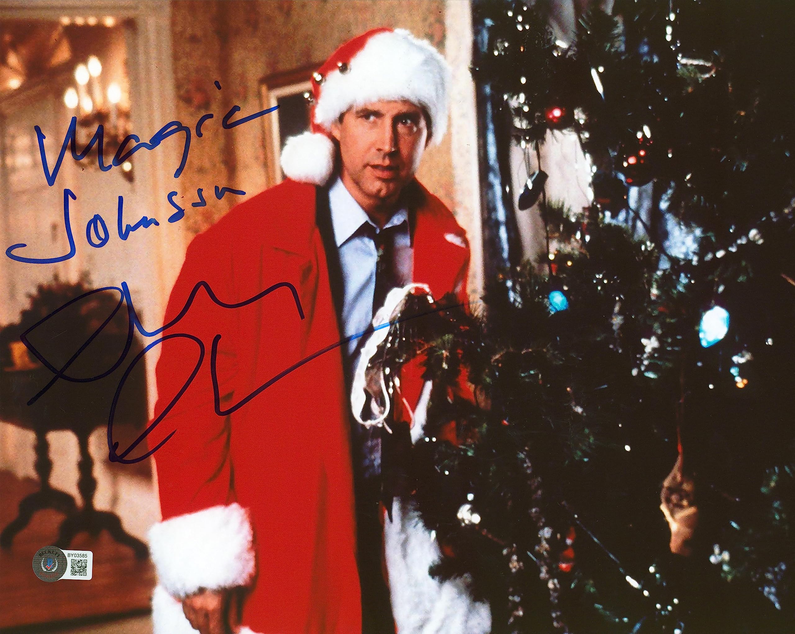 Chevy Chase Christmas Vacation "Magic Johnson" Signed 11x14 Photo BAS Witnessed