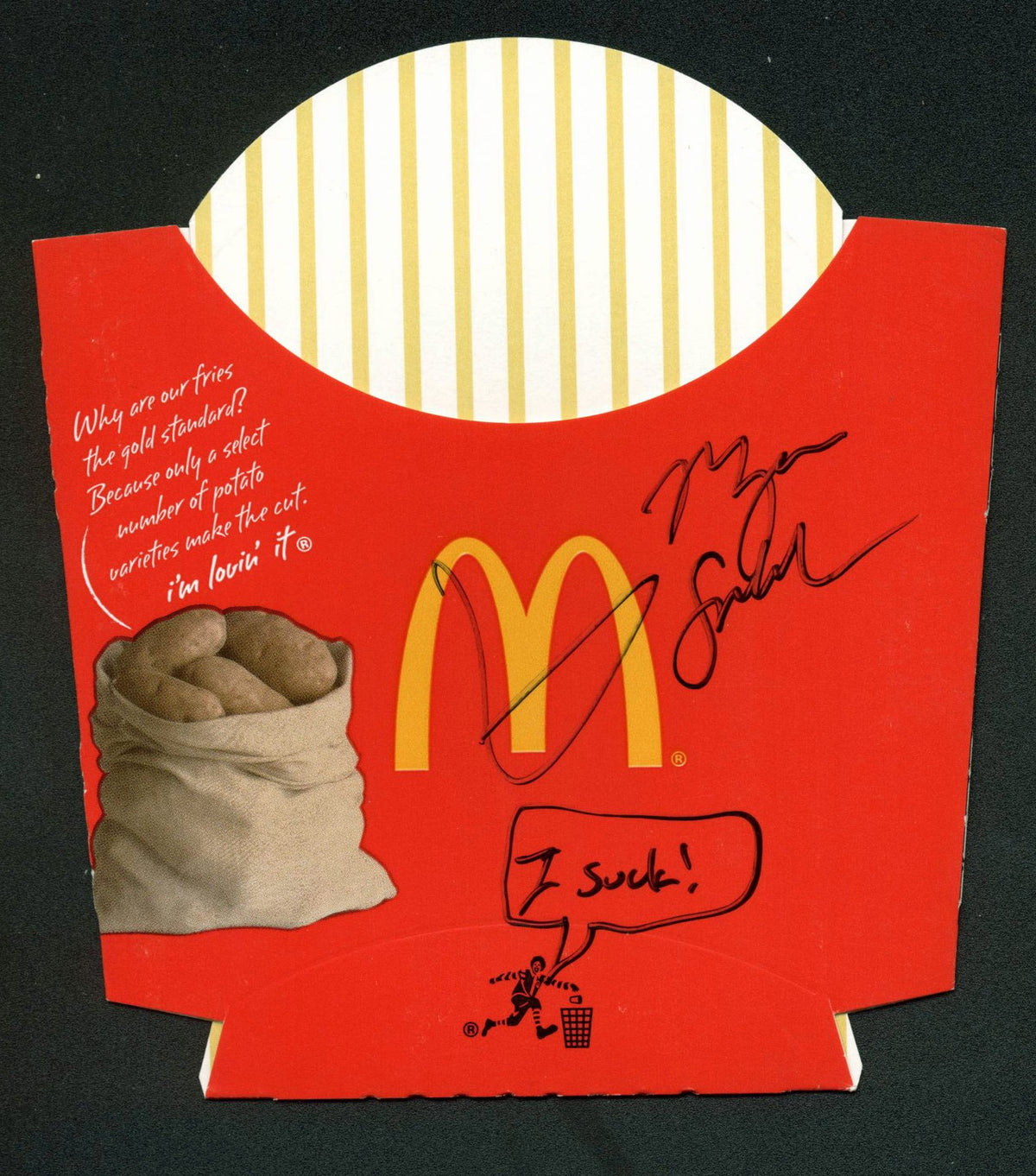 Morgan Spurlock "I Suck" Authentic Signed McDonald's Large Fry PSA/DNA #V22455
