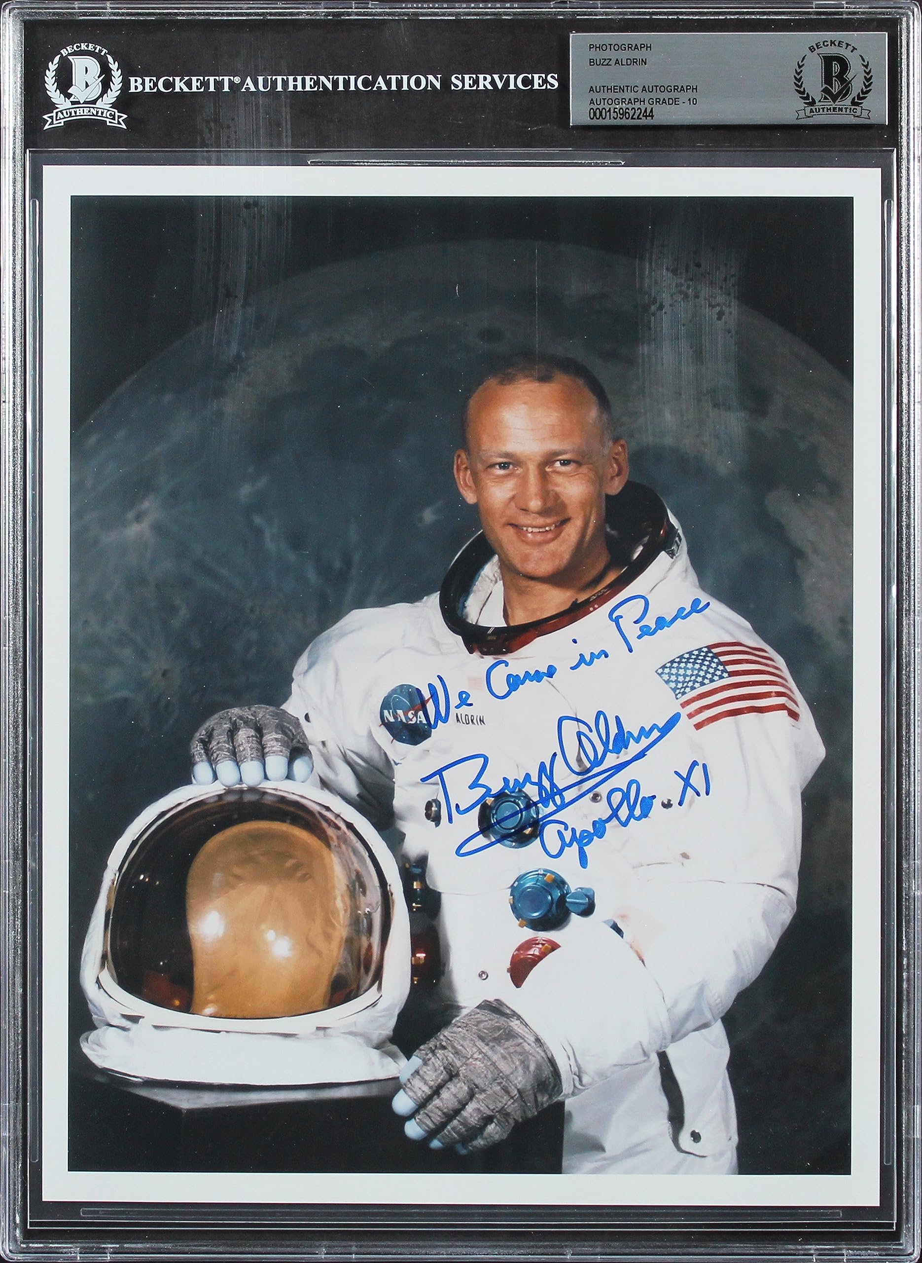 Edwin "Buzz" Aldrin "We Come In Peace" Signed 8x10 Photo Auto 10! BAS Slabbed