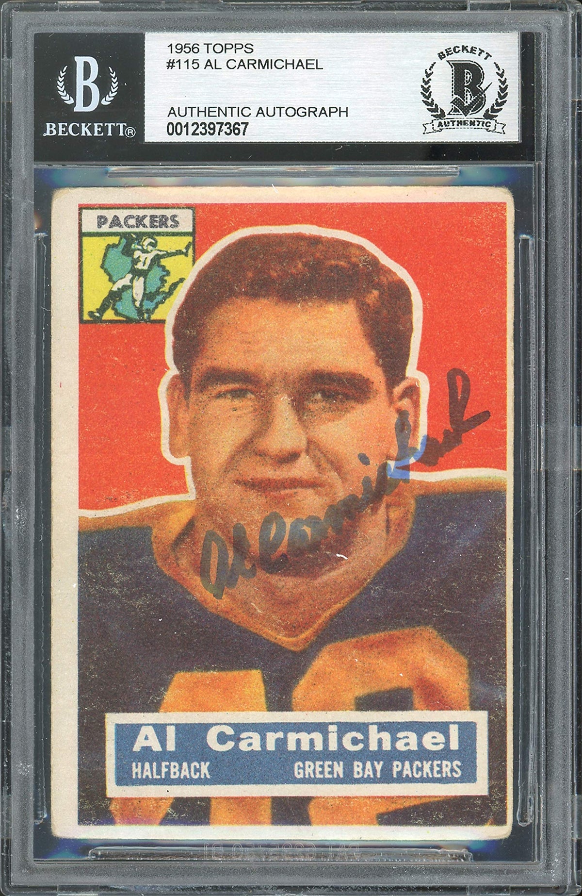 Packers Al Carmichael Authentic Signed 1956 Topps #115 Card BAS Slabbed