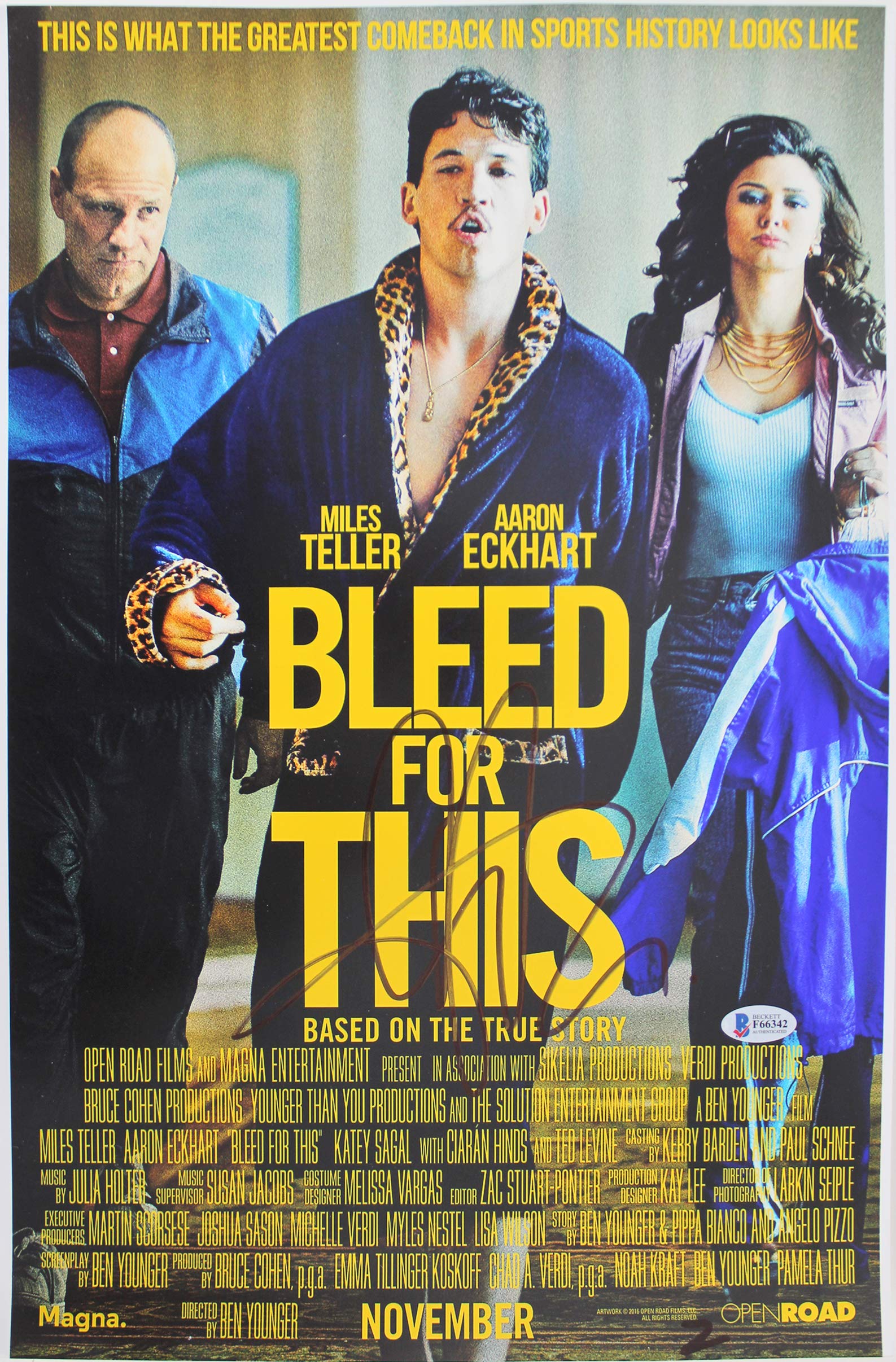Aaron Eckhart Bleed For This Authentic Signed 12x18 Photo BAS #F66342