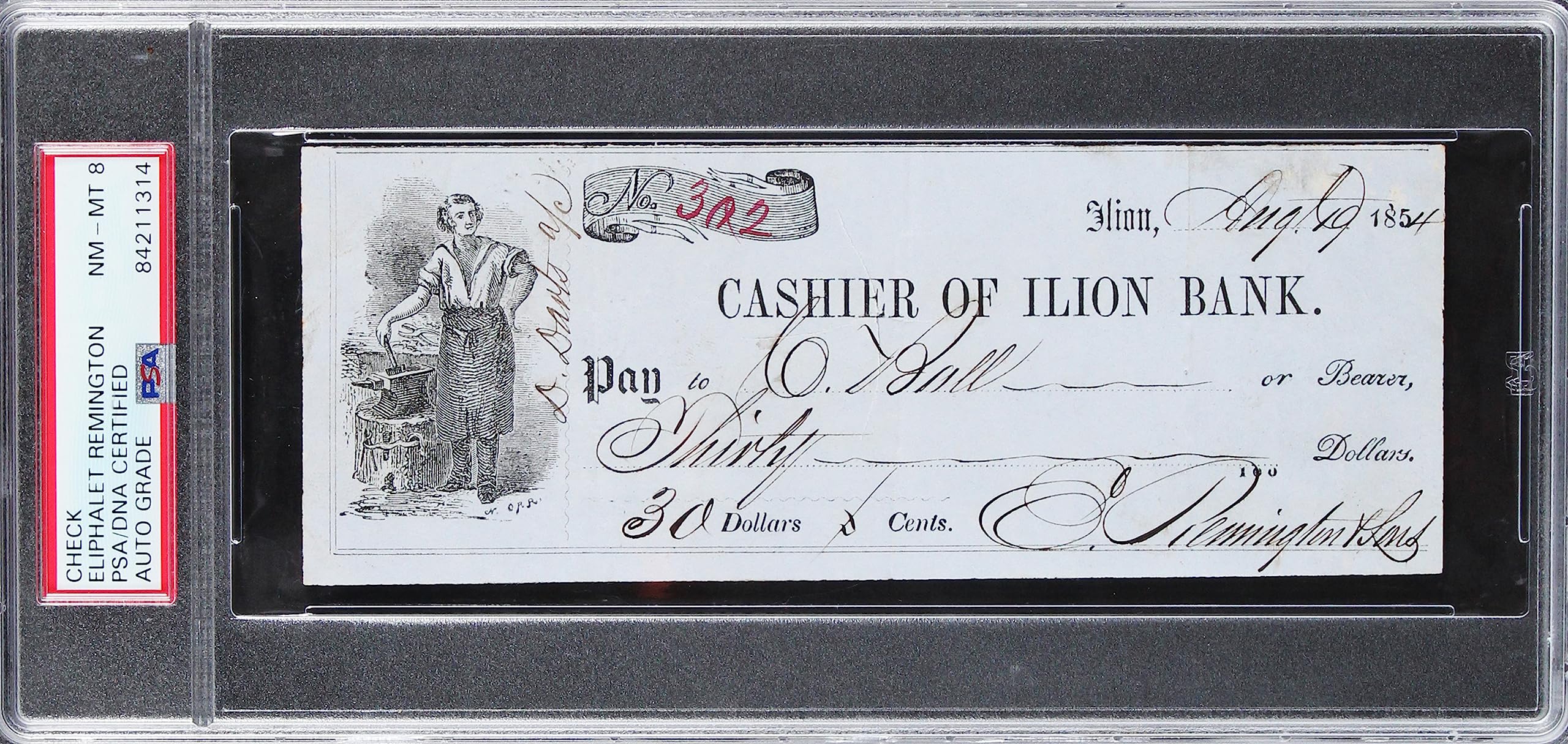 Eliphalet Remington Authentic Signed 1854 Ilion Bank Check PSA/DNA Slabbed