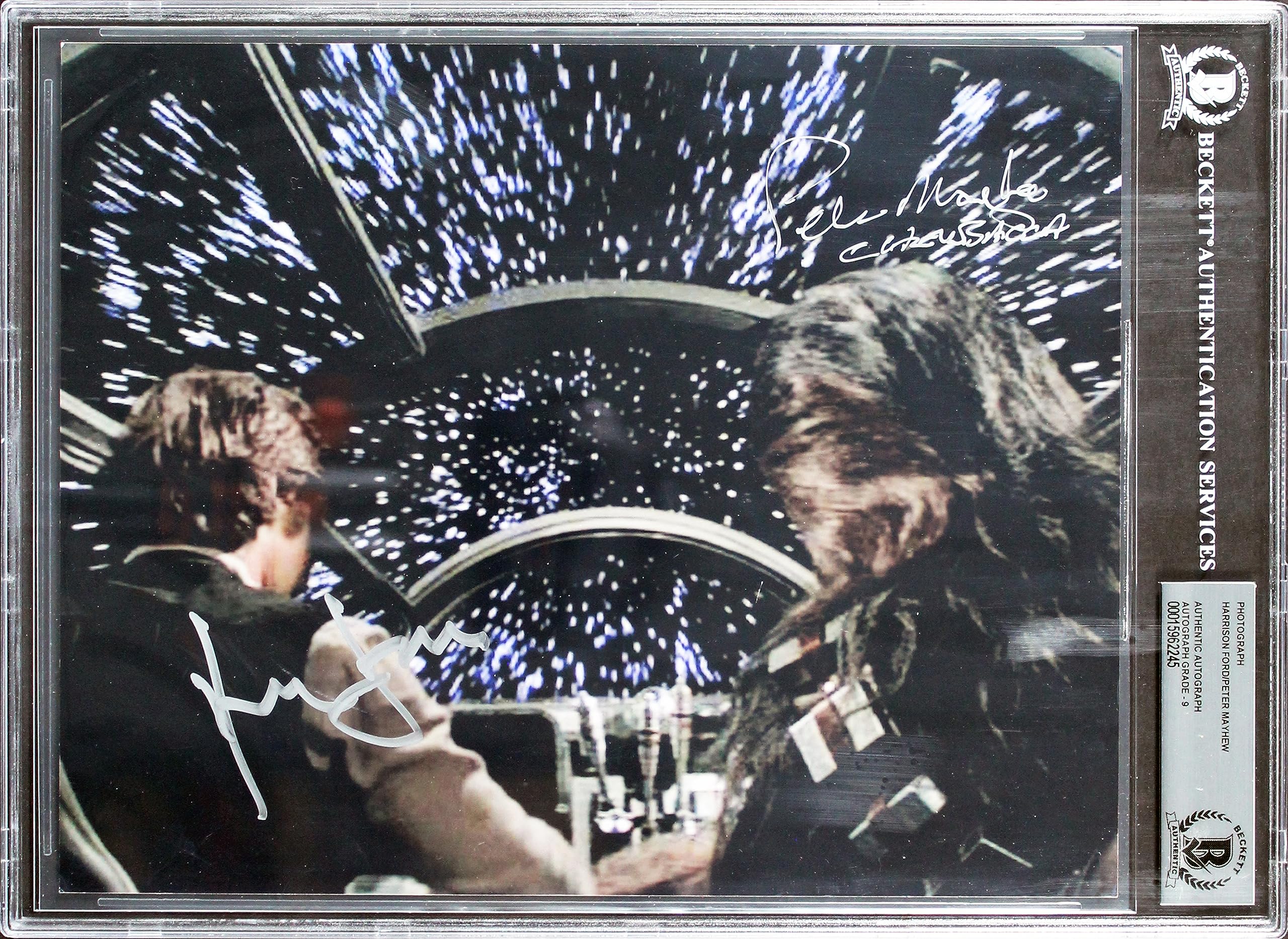 Harrison Ford & Peter Mayhew Star Wars Signed 8x10 Photo Auto 9! BAS Slabbed