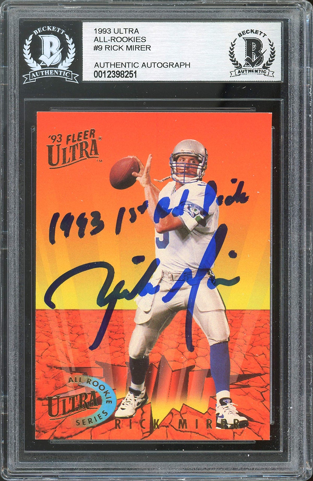 Seahawks Rick Mirer 1st Rd Pick Signed 1993 Ultra All-Rookies #9 Card BAS Slab