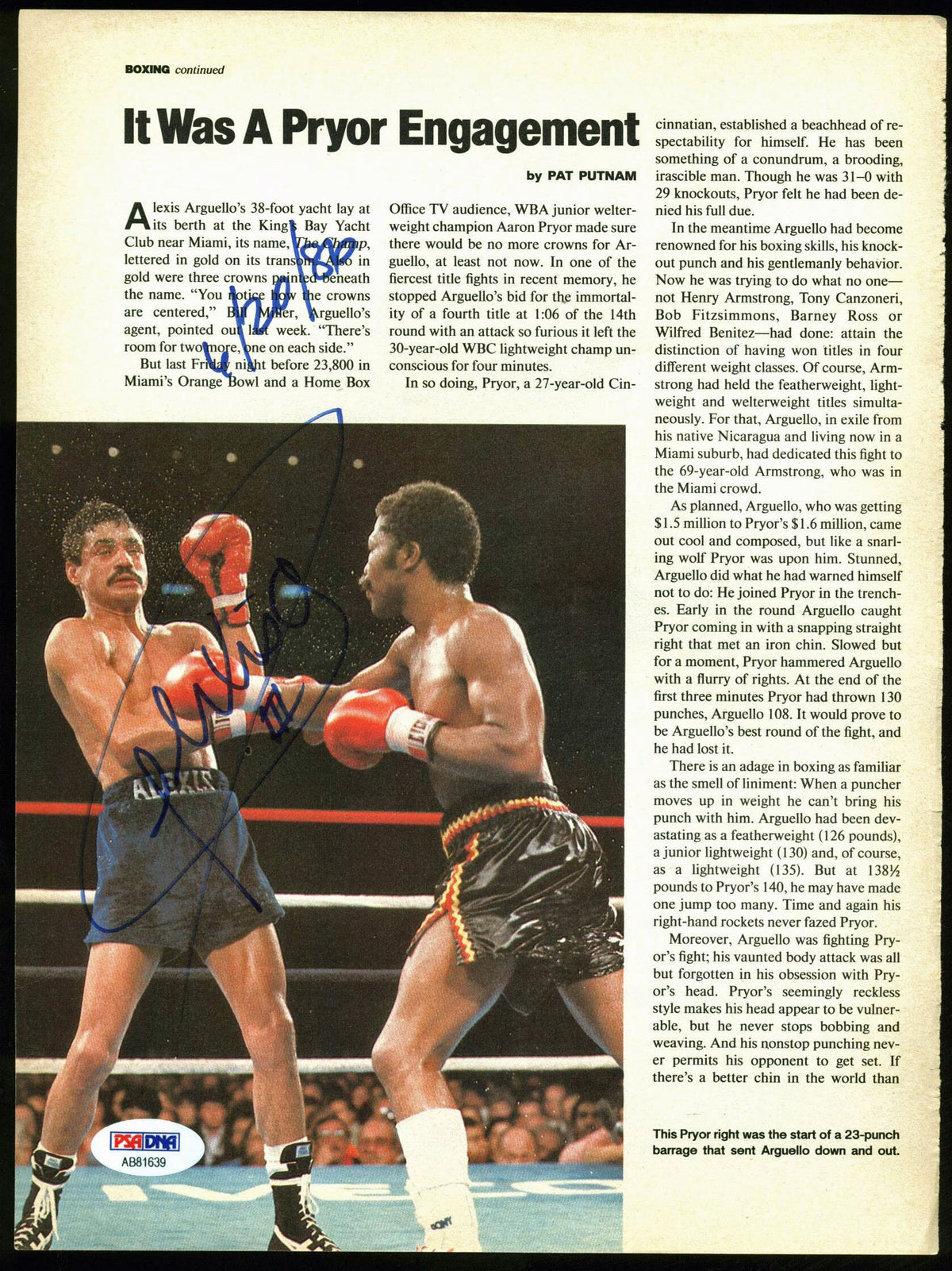 Alexis Arguello Authentic Signed Boxing Magazine Page Photo PSA/DNA #AB81639