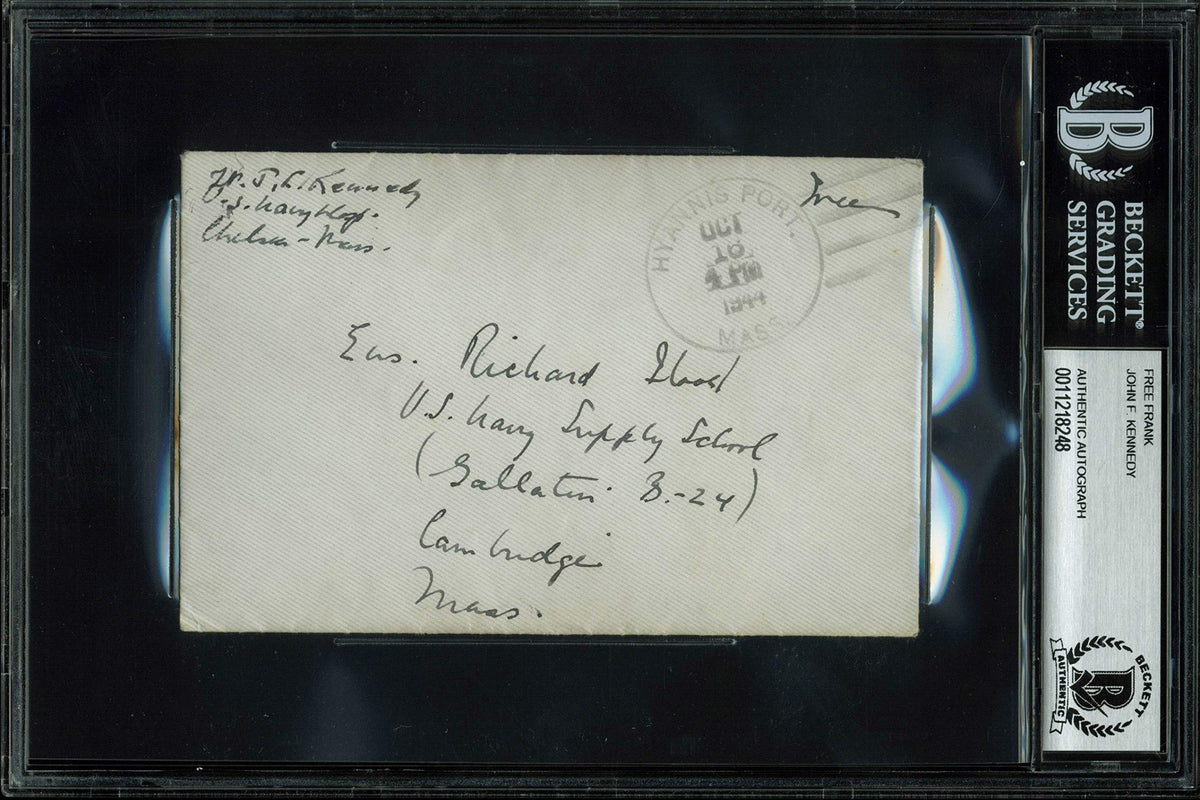 John F. Kennedy Authentic Signed 3x5.5 Handwritten 1944 Free Frank BAS Slabbed