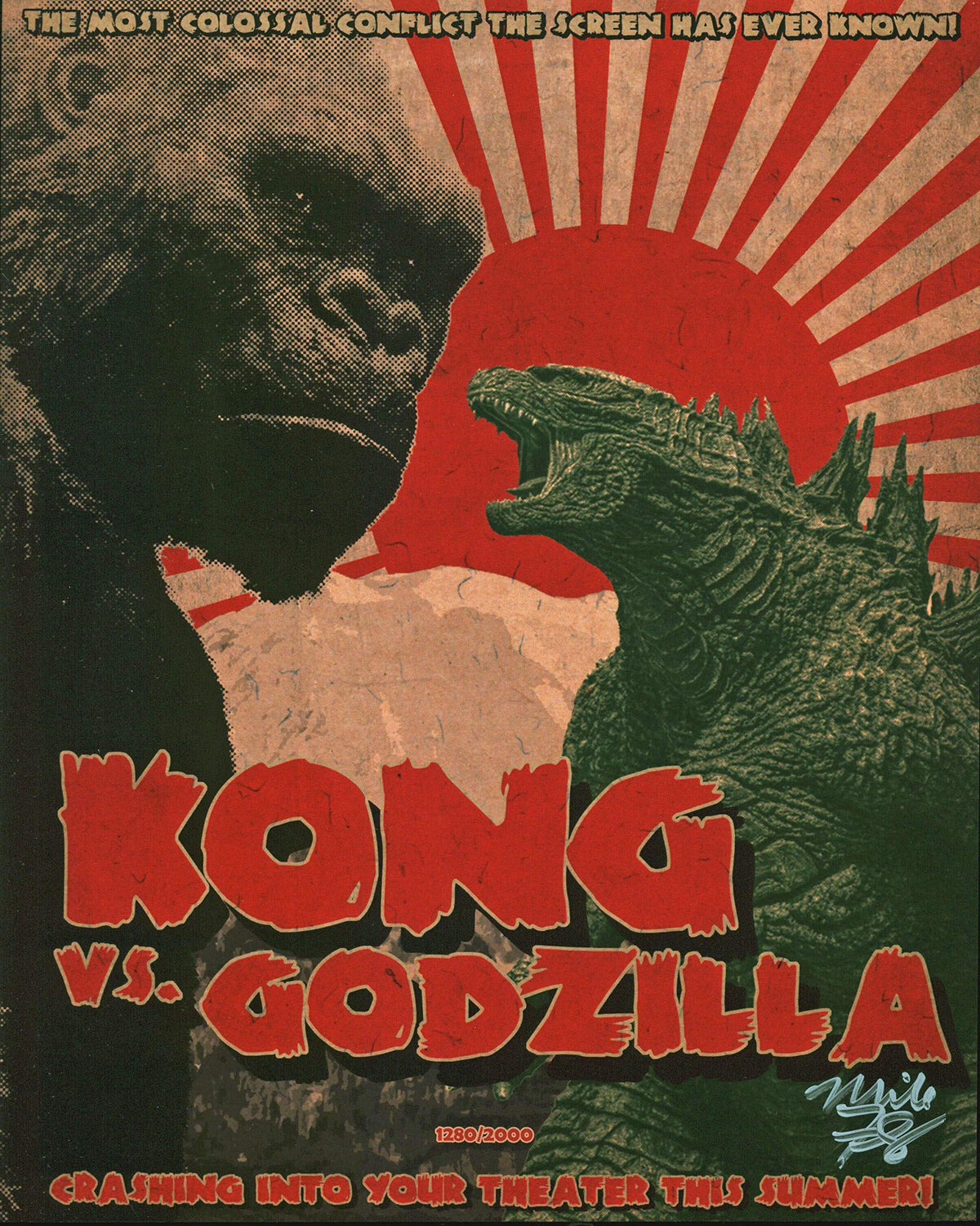 Mike Flynn Signed 8x10 Kong Vs. Godzilla Bam Box Fan Art Print LE #1280/2000