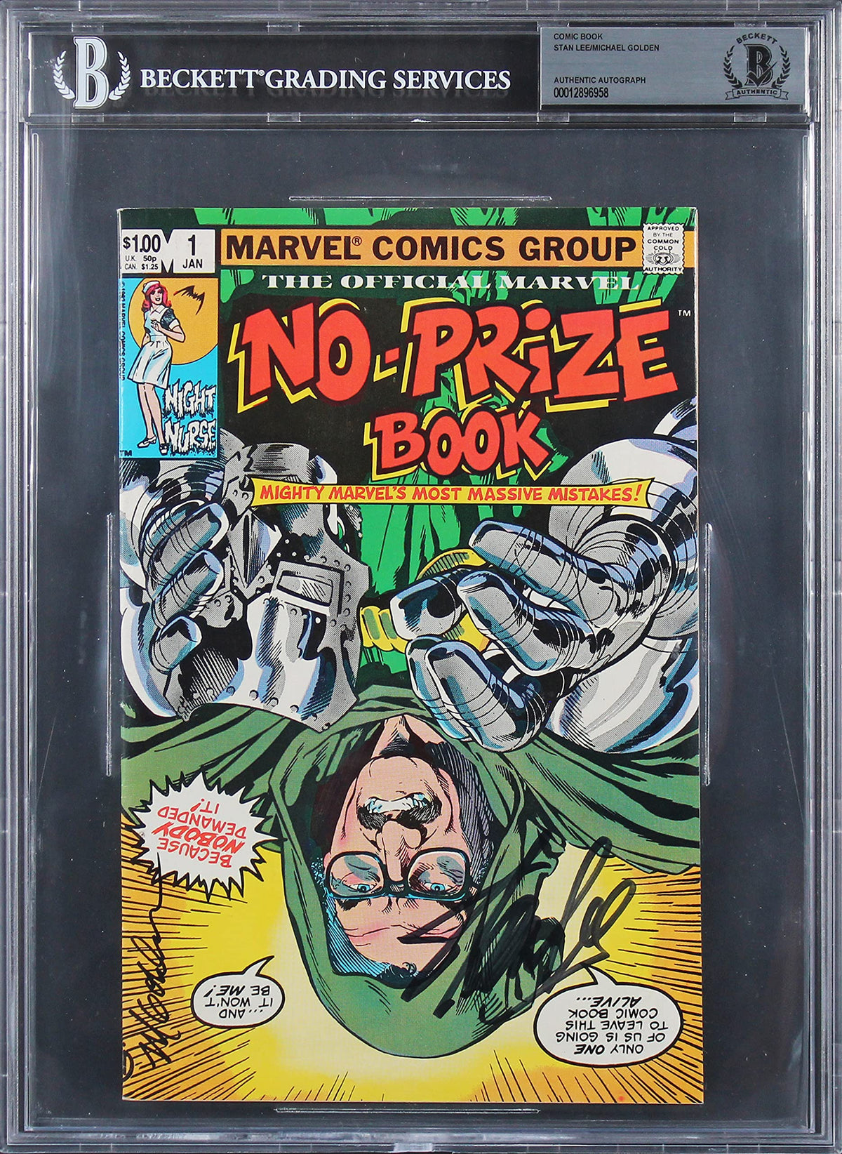 Stan Lee & Michael Golden Authentic Signed No-Prize Book #1 Comic BAS Slabbed