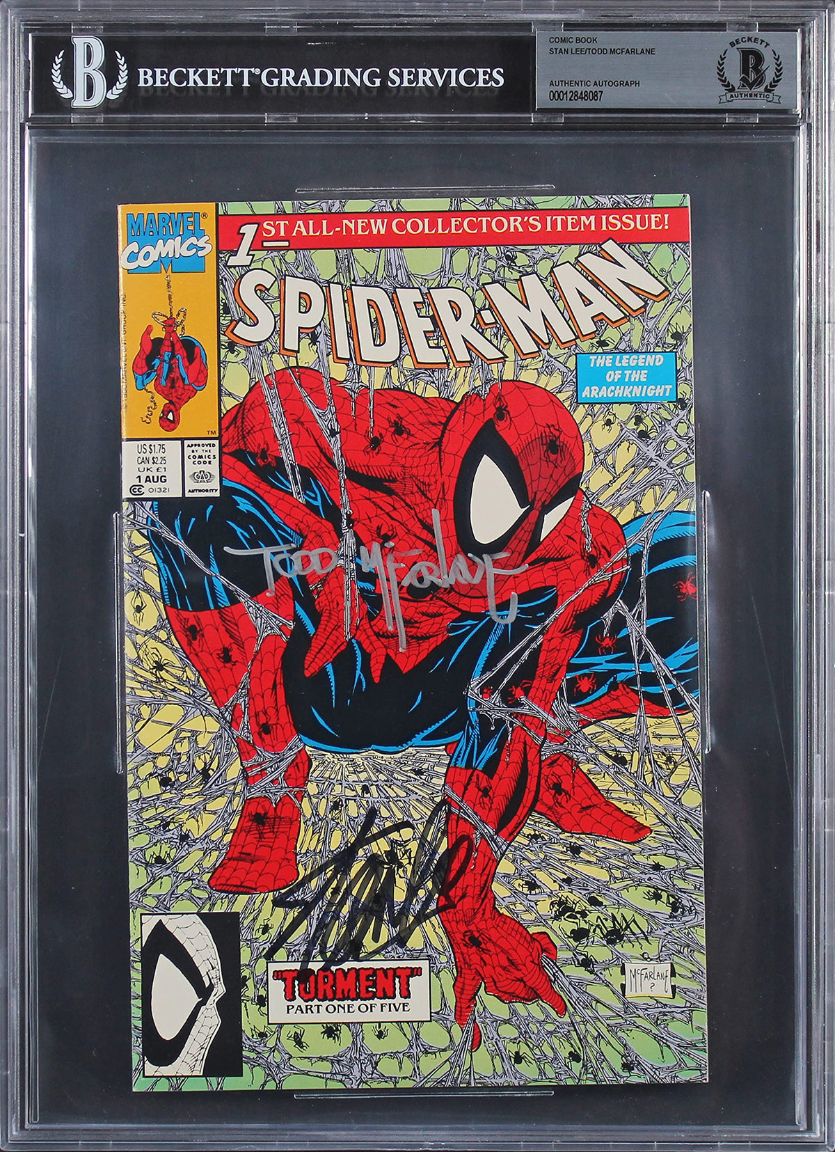 Stan Lee & Todd McFarlane Signed Spider-Man Torment #1 Green Comic BAS Slabbed