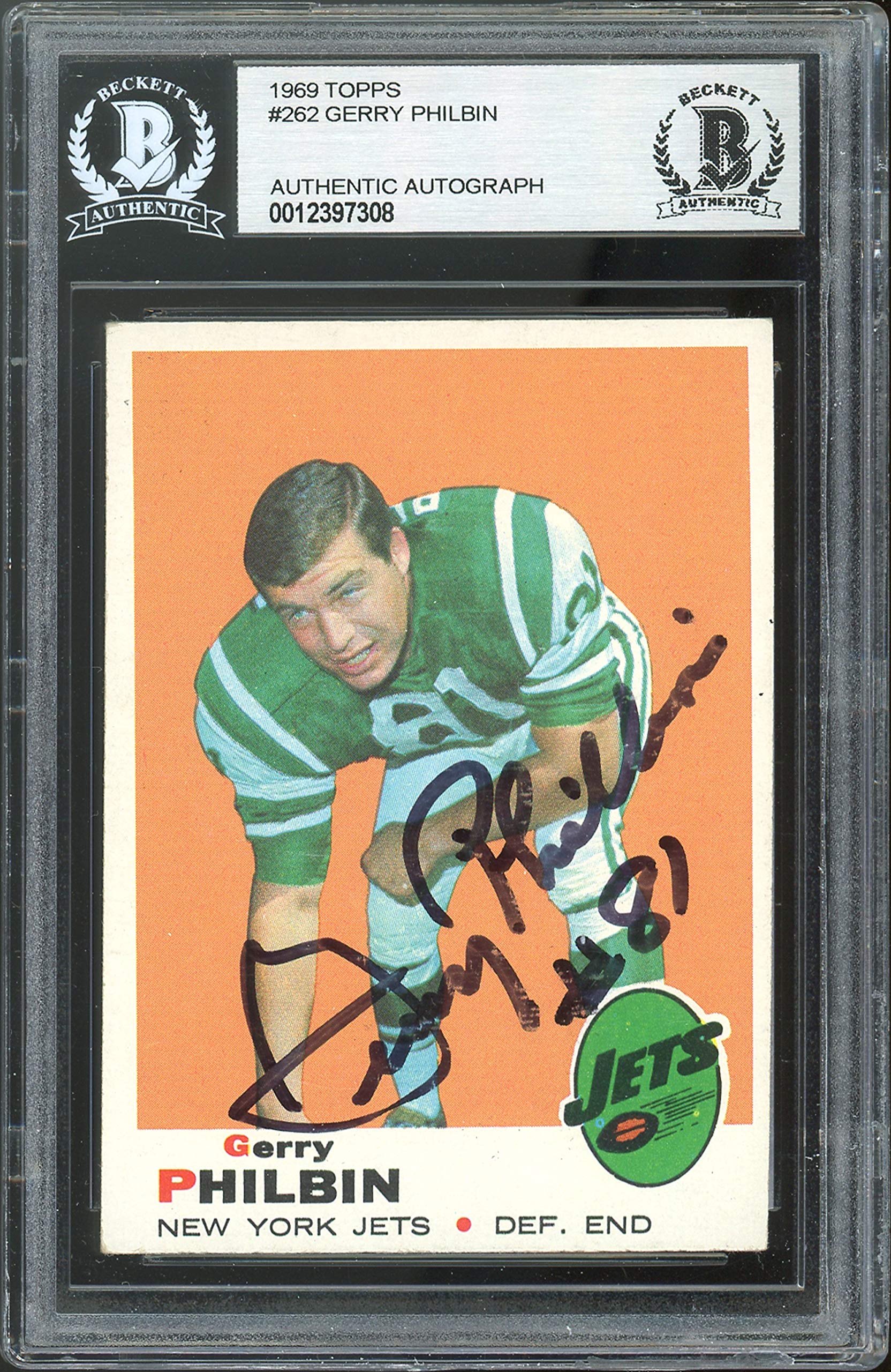 Jets Gerry Philbin Authentic Signed 1969 Topps #262 Card Autographed BAS Slabbed