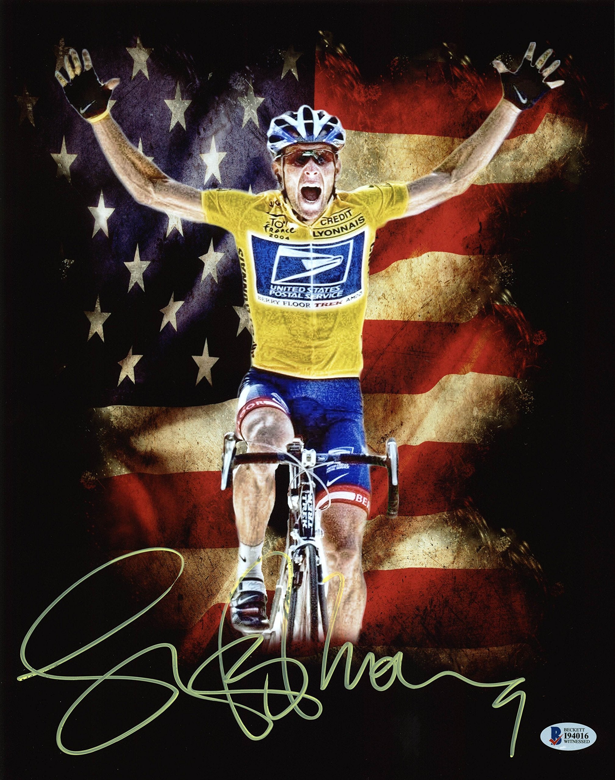 Lance Armstrong Authentic Signed 11X14 Metallic Photo Autographed BAS