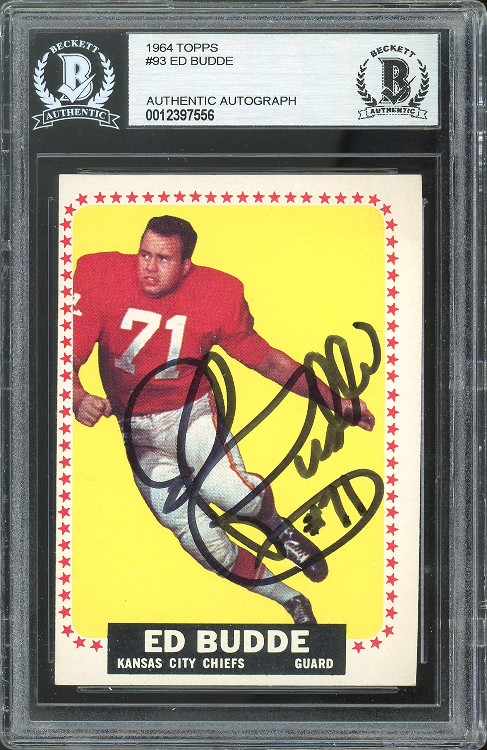 Jets Ed Budde Authentic Signed 1964 Topps #93 Card BAS Slabbed #128\445
