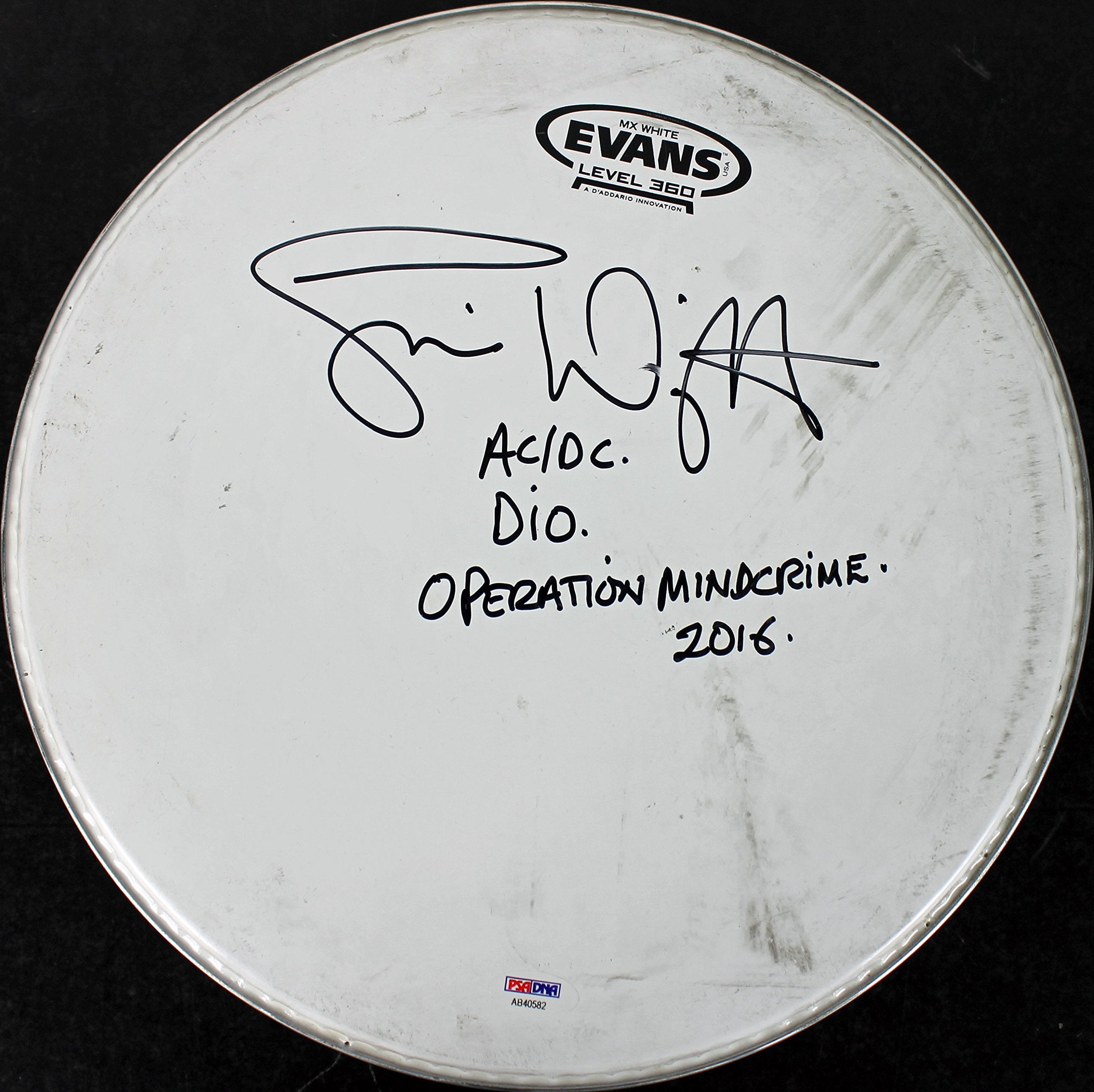 Simon Wright "AC/DC DIO Operation Mindcrime" Signed 13 Inch Drumhead PSA AB40582