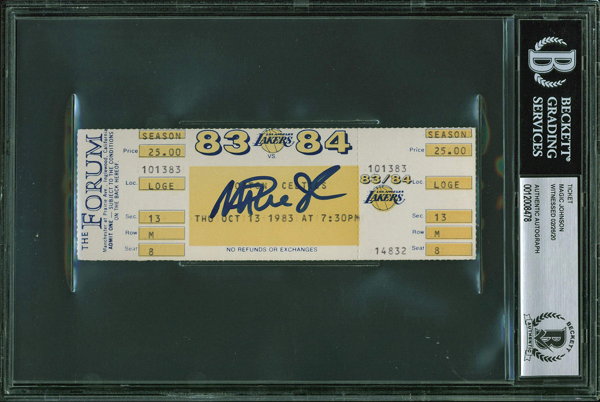 Lakers Magic Johnson Signed 2x6 10/13/83 Vs. Celtics Ticket Stub BAS Slabbed 2