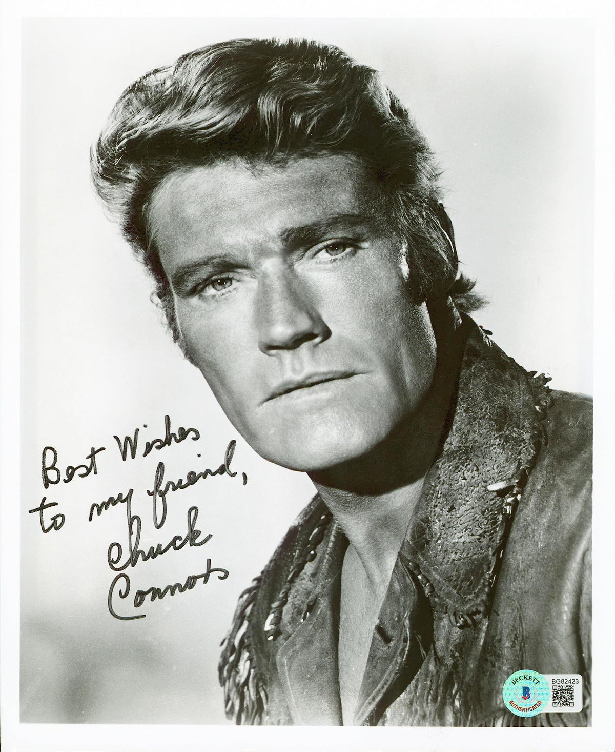 Chuck Connors The Rifleman "Best Wishes" Signed 8x10 Photo BAS #BG82423