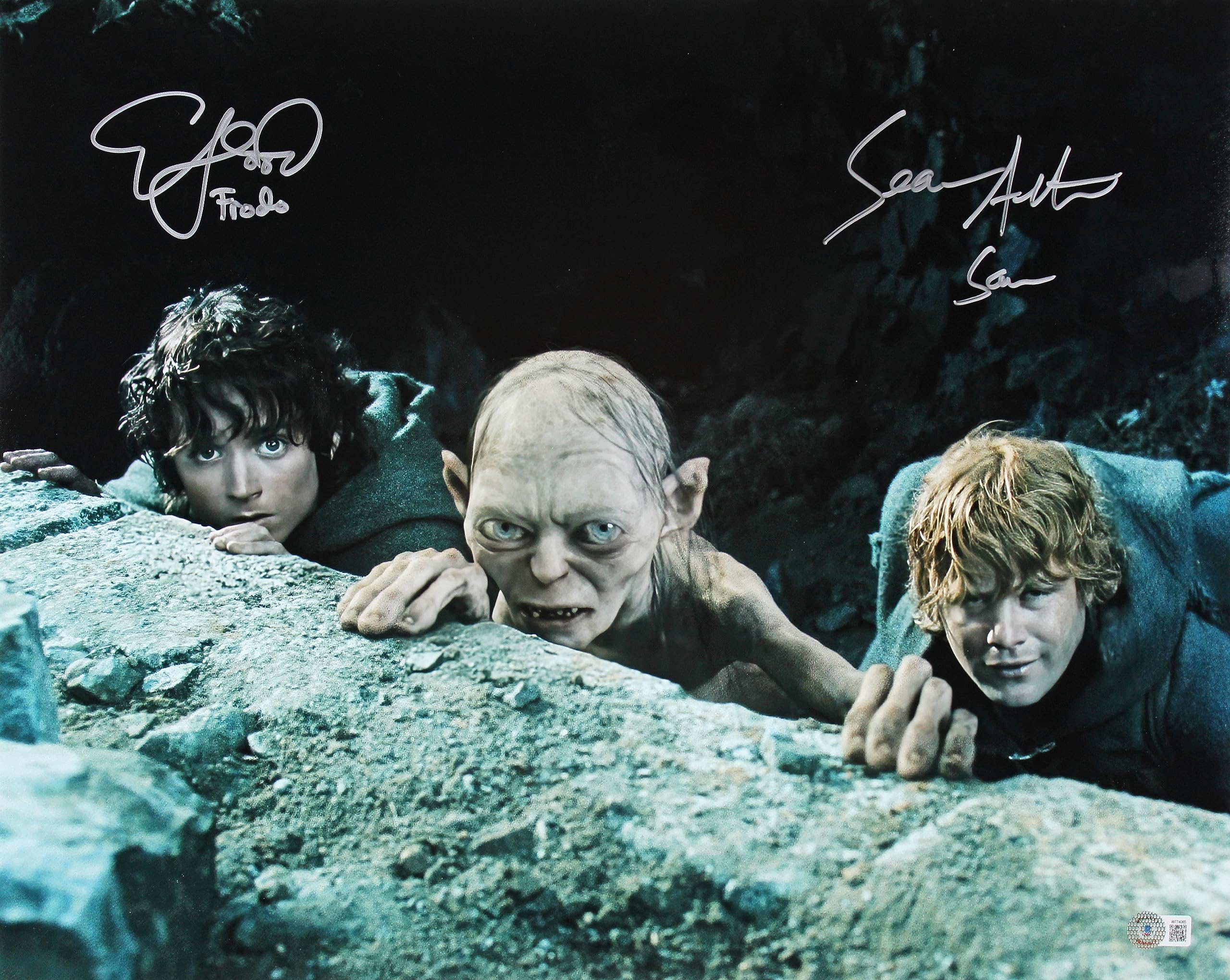Elijah Wood & Sean Astin Lord of the Rings Signed 16x20 w/ Golum Photo BAS Wit