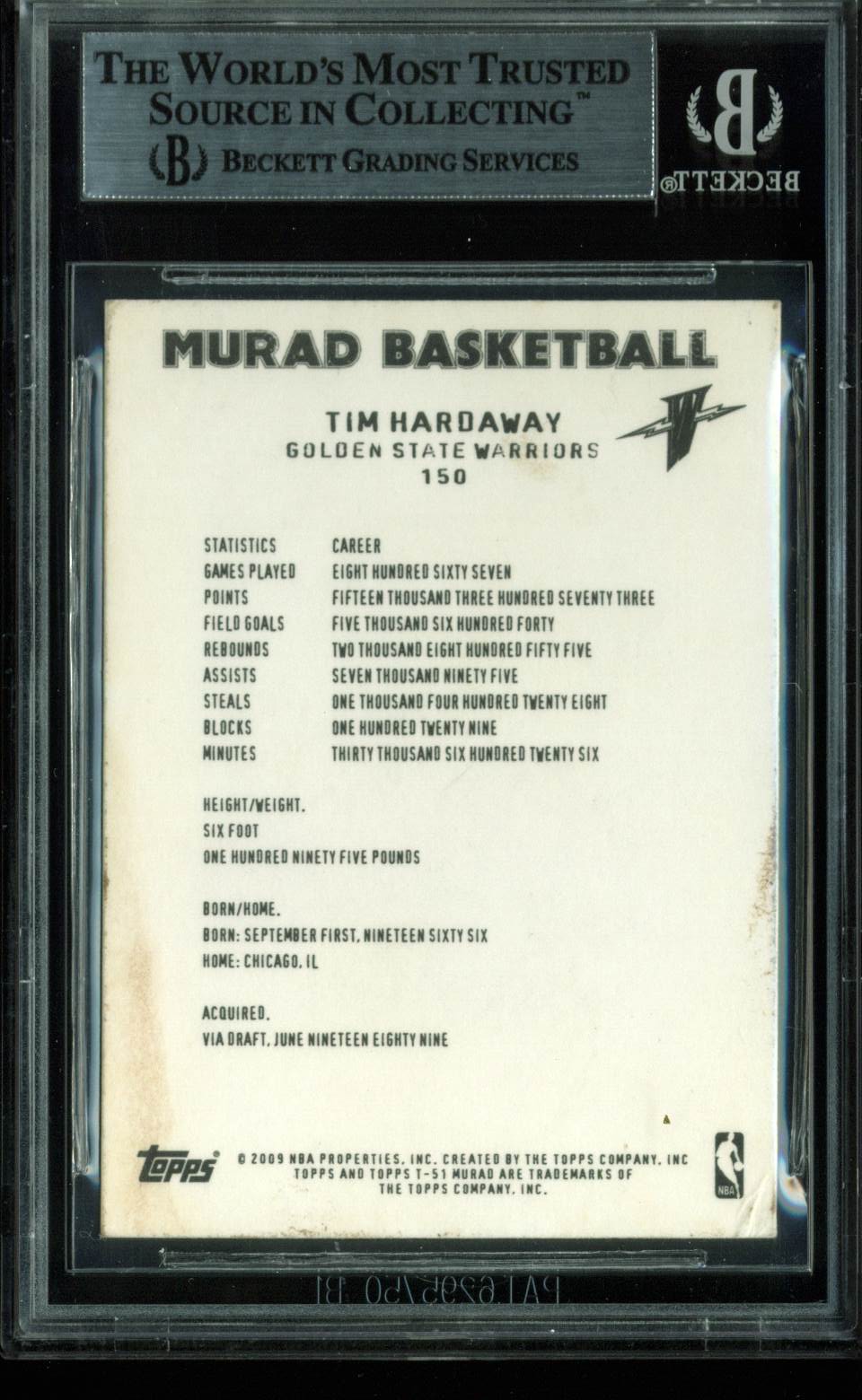 Warriors Tim Hardaway Signed Card 2008 Topps T51 Murad #150 BAS Slabbed