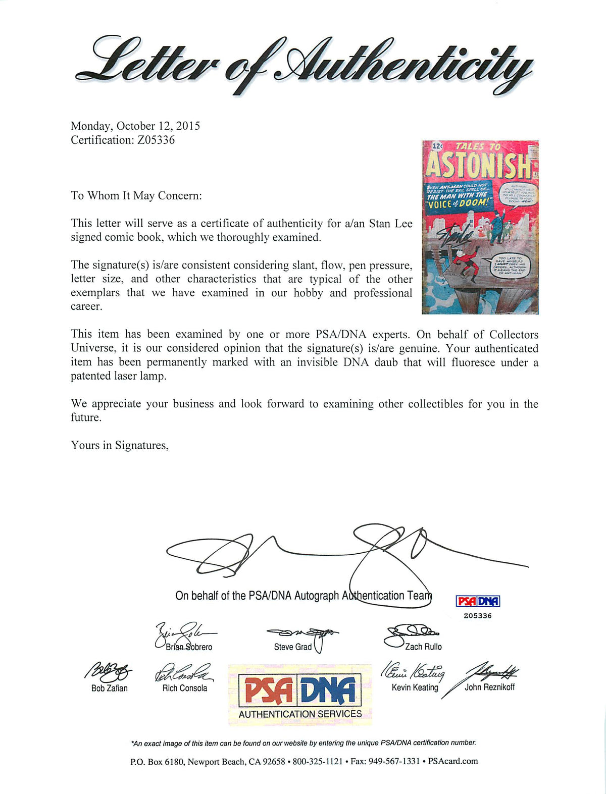 Stan Lee Authentic Signed Tales To Astonish #42 Comic Book PSA/DNA #Z05336
