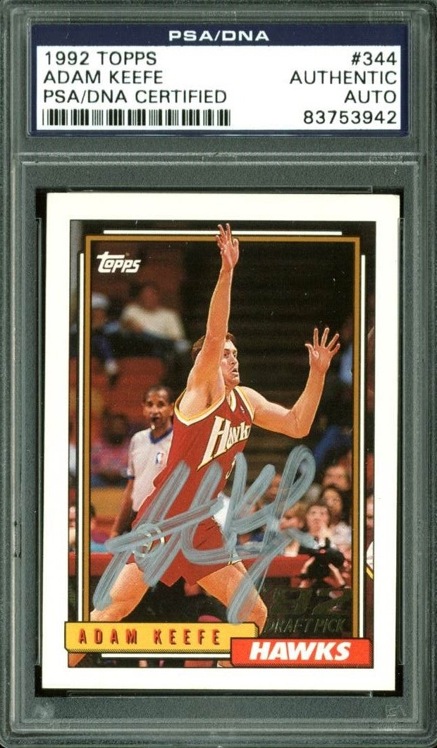 Hawks Adam Keefe Authentic Signed Card 1992 Topps RC #344 PSA/DNA Slabbed