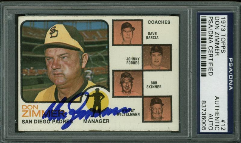 Padres Don Zimmer Authentic Signed Card 1973 Topps #12 PSA/DNA Slabbed