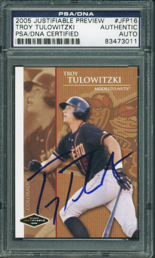 Rockies Troy Tulowitzki Signed Card 2005 Justifiable Rookie #Jfp16 PSA Slabbed