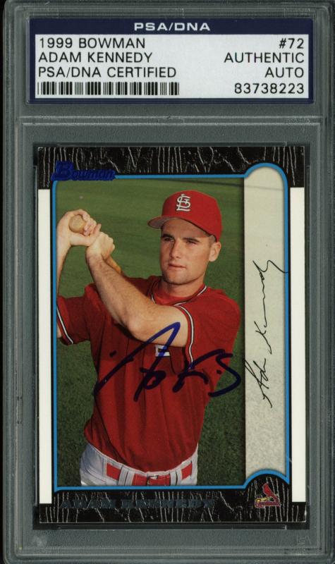 Cardinals Adam Kennedy Authentic Signed Card 1999 Bowman Rc #72 PSA/DNA Slabbed