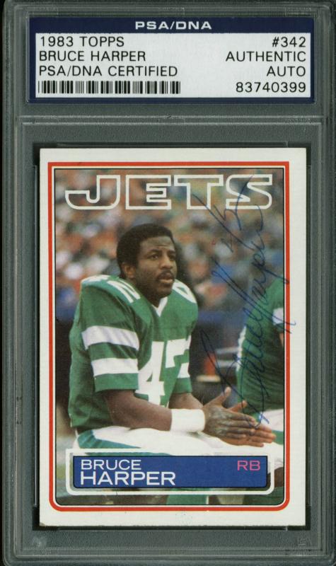 Jets Bruce Harper Authentic Signed Card 1983 Topps #342 PSA/DNA Slabbed