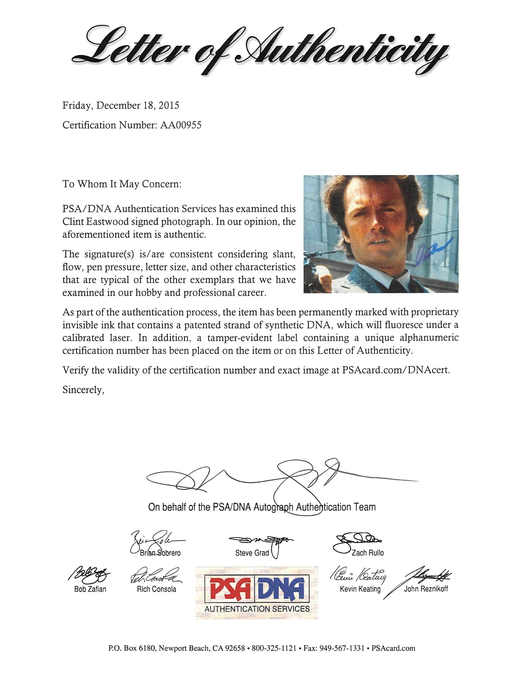Clint Eastwood Dirty Harry Authentic Signed 8x10 Photo PSA/DNA #AA00955